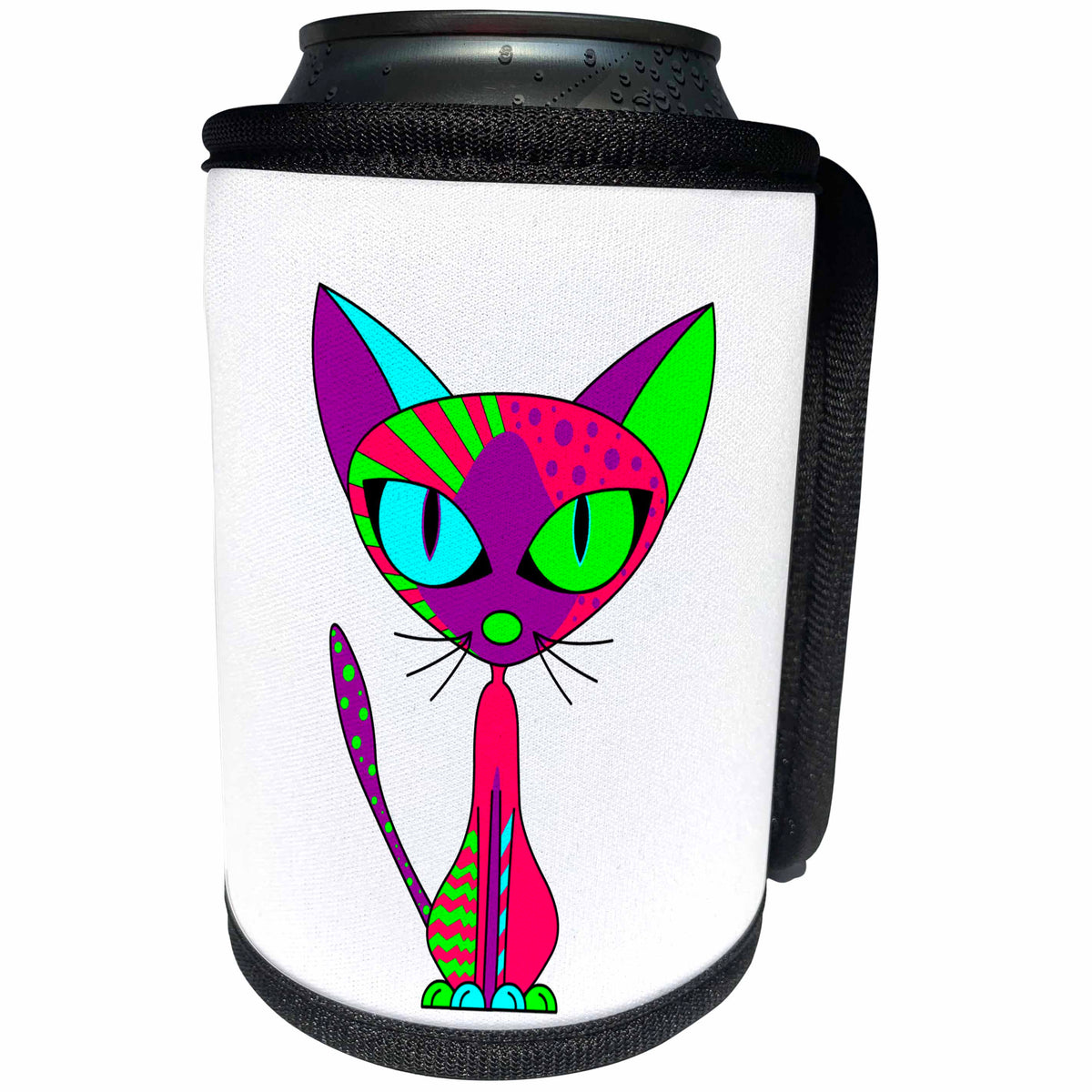 3dRose Janna Salak Designs Cats - Cattitude 1 Cute Colorful Cat Pink Purple Green Blue - Can Cooler Bottle Wrap (cc_24721)