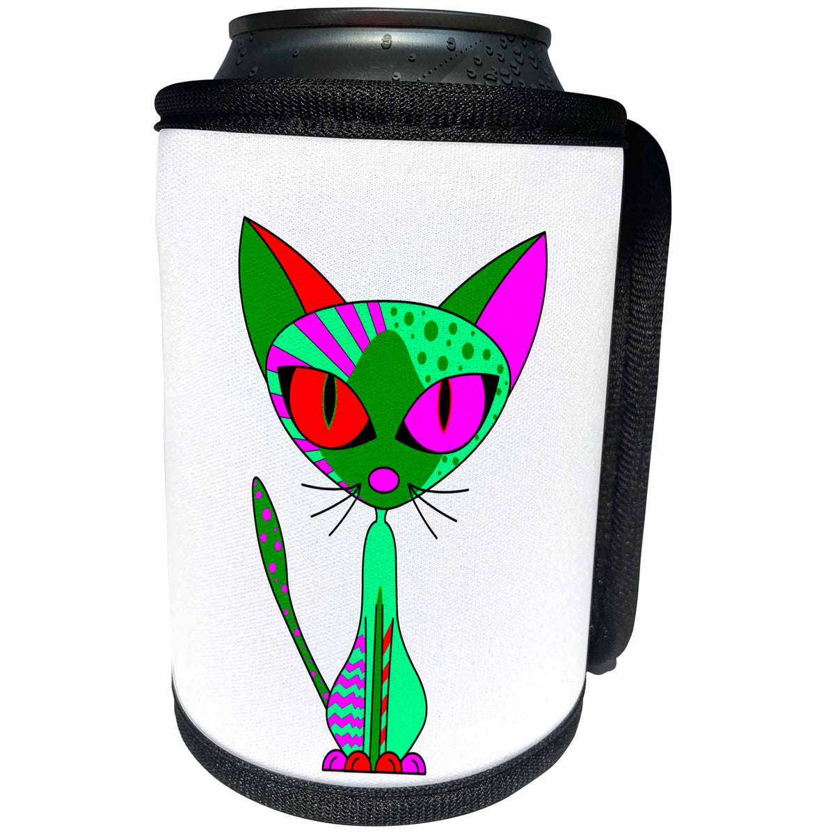 3dRose Janna Salak Designs Cats - Cattitude 5 Cute Colorful Cat Green Red Pink Mint - Can Cooler Bottle Wrap (cc_24725)