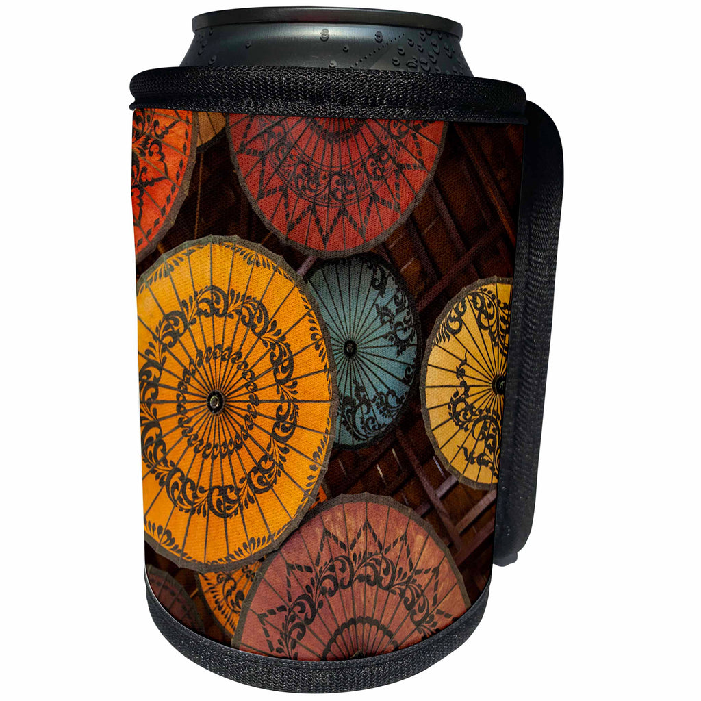 3dRose Danita Delimont - Myanmar - Myanmar, Mandalay. Umbrellas on restaurant ceiling. - Can Cooler Bottle Wrap (cc_247273)