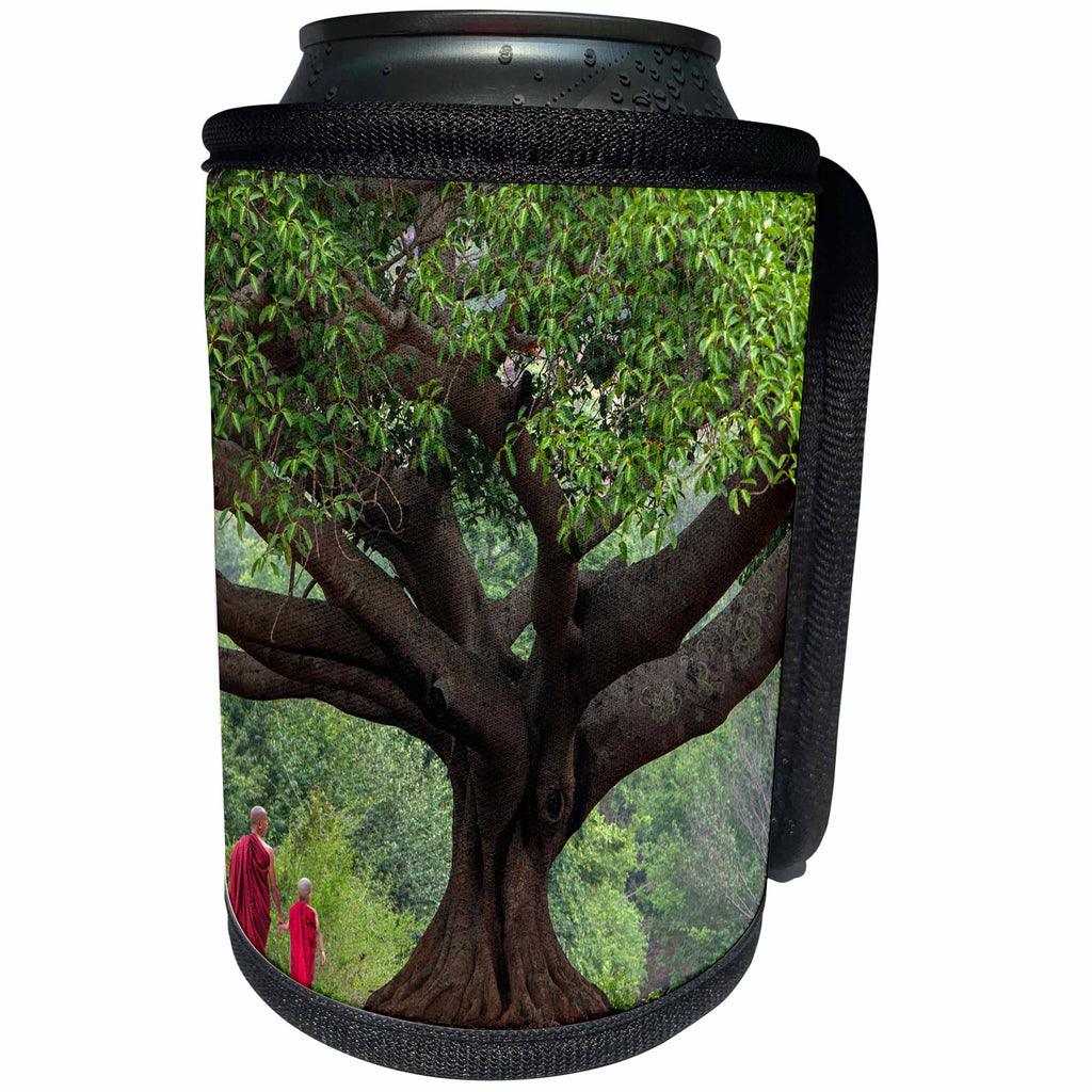 3dRose Danita Delimont - Myanmar - Myanmar, Pindaya. Buddhist monks under giant banyan tree. - Can Cooler Bottle Wrap (cc_247276)
