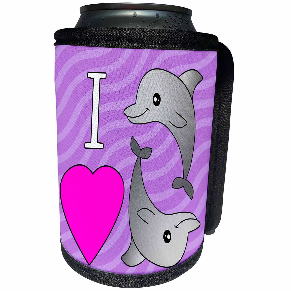 3dRose Janna Salak Designs Under the Sea - I Love Dolphins Purple - Can Cooler Bottle Wrap (cc_24729)