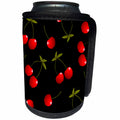 3dRose Janna Salak Designs Prints and Patterns - Cherry Print Juicy Red Cherries on Black - Can Cooler Bottle Wrap (cc_24730)