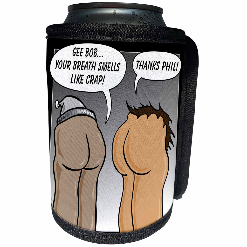 3dRose Mark Grace BAD BILL Butts - BUTTS your breath smells 1 on black - Can Cooler Bottle Wrap (cc_24766)