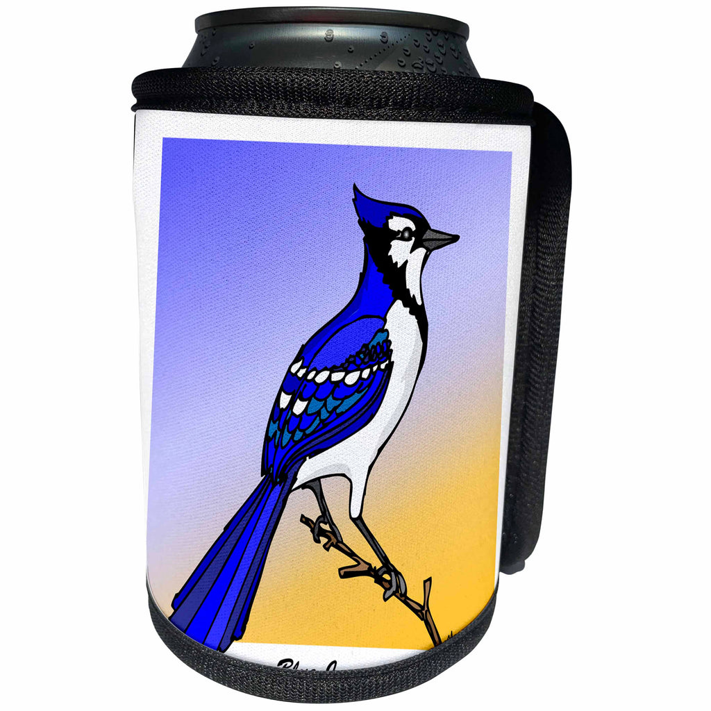 3dRose Mark Grace GRACEVISIONS Birds - BIRDS blue jay 1 on transparent - Can Cooler Bottle Wrap (cc_24770)