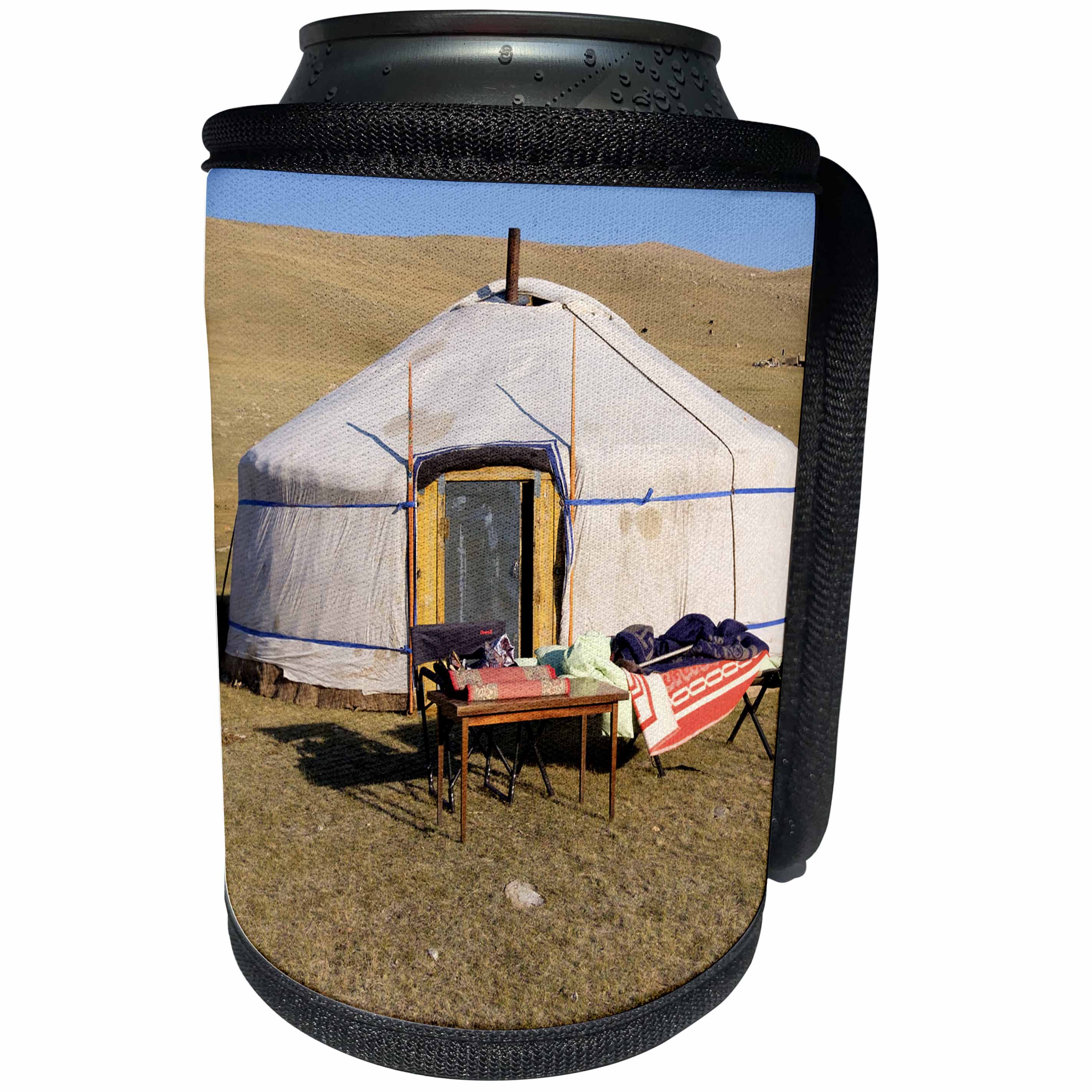 3dRose Danita Delimont - Mongolia - Mongolia, Bayan-Olgii, setting up and dismantling a Ger or yurt. - Can Cooler Bottle Wrap (cc_247807)
