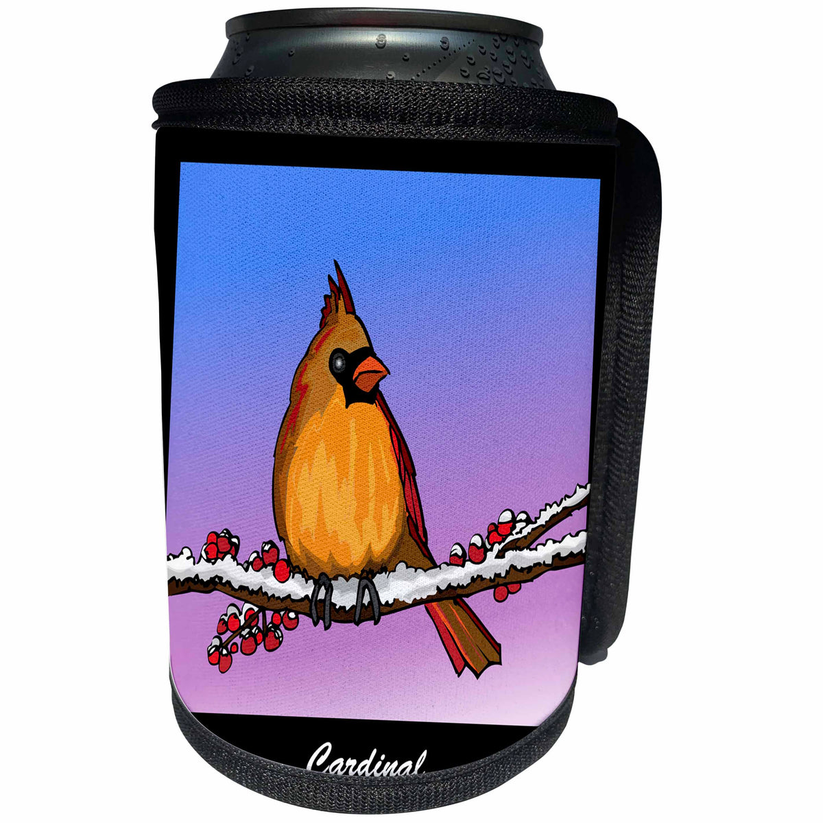 3dRose Mark Grace GRACEVISIONS Birds - BIRDS cardinal 1 on black - Can Cooler Bottle Wrap (cc_24781)