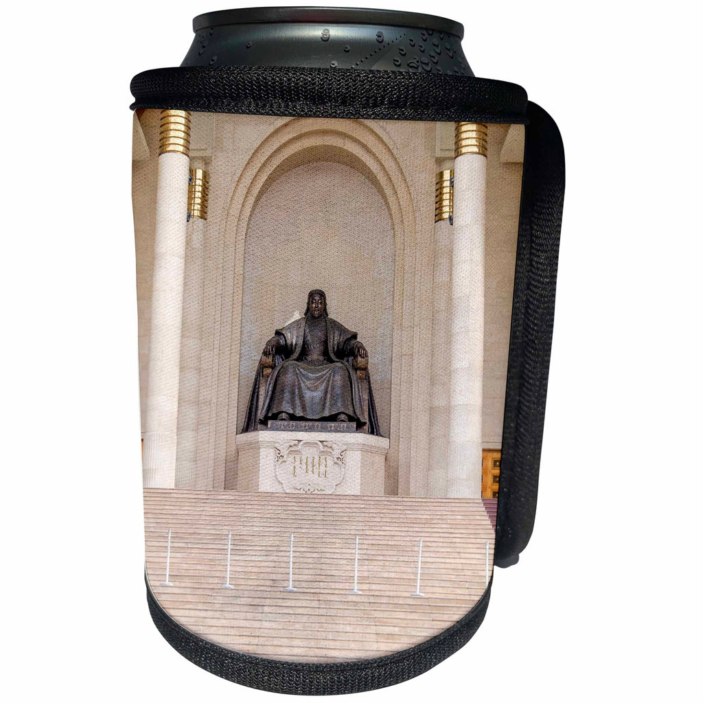 3dRose Danita Delimont - Mongolia - Mongolia, Ulaanbaatar, Genghis Khan statue and Parliament building. - Can Cooler Bottle Wrap (cc_247828)