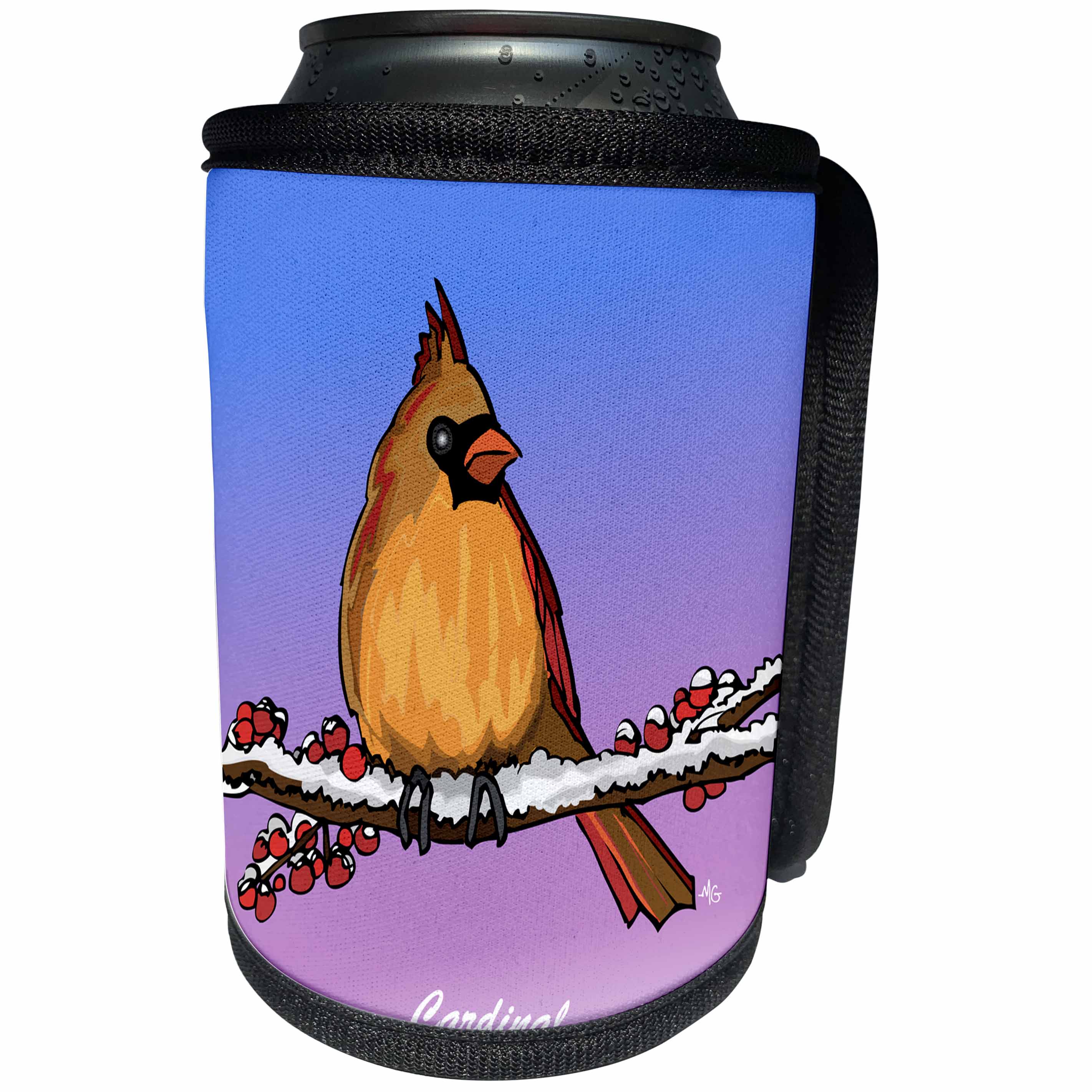 3dRose Mark Grace GRACEVISIONS Birds - BIRDS cardinal 3 on gradient - Can Cooler Bottle Wrap (cc_24787)
