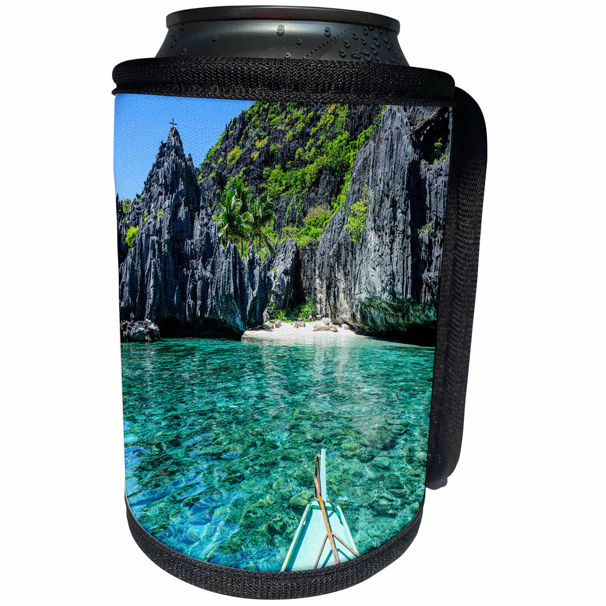3dRose Danita Delimont - Philippines - Boat on crystal clear water, Bacuit Archipelago, Palawan, Philippines - Can Cooler Bottle Wrap (cc_247870)