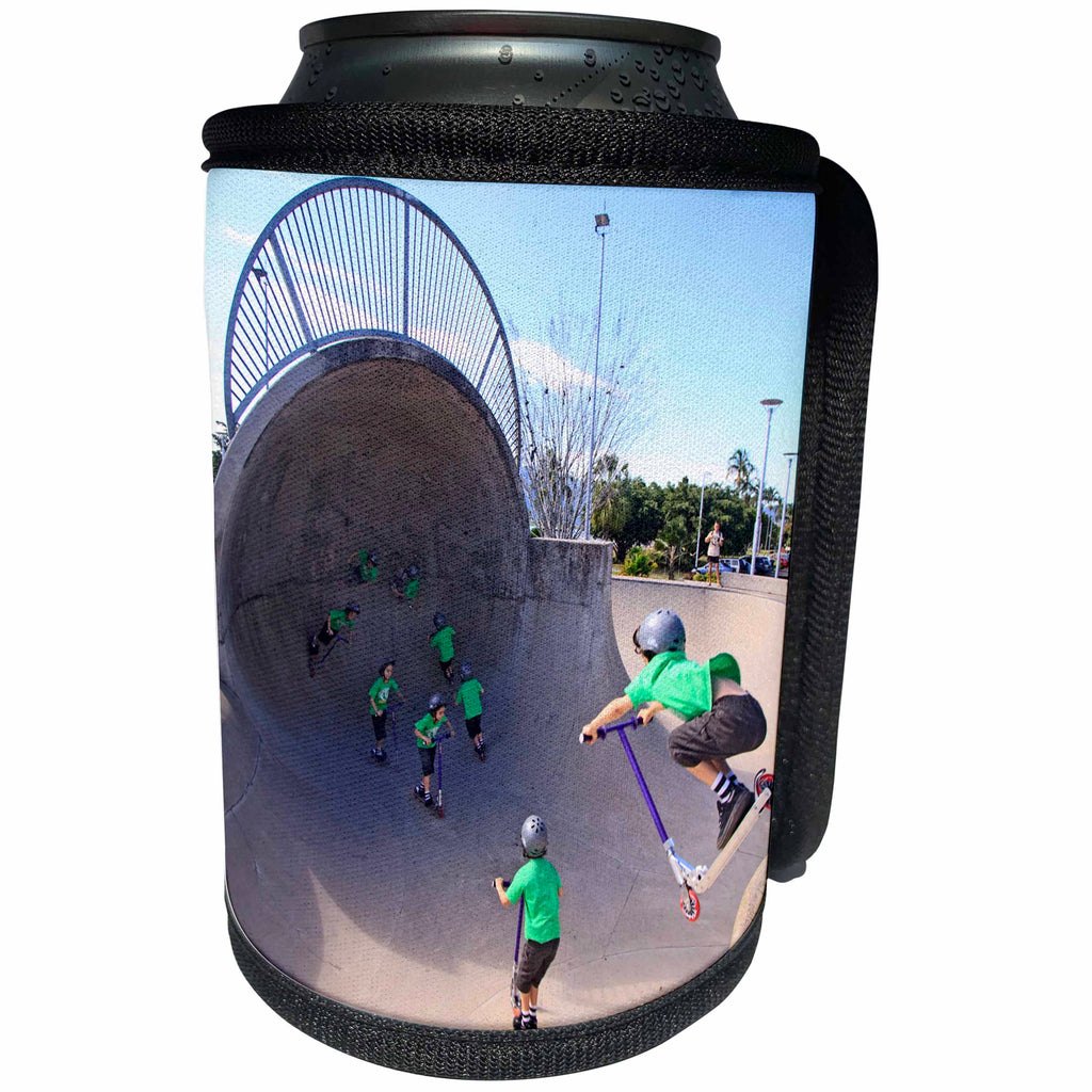 3dRose Danita Delimont - Queensland - Sequence of boy on scooter, Esplanade Skate Park, Cairns, Australia - Can Cooler Bottle Wrap (cc_248169)