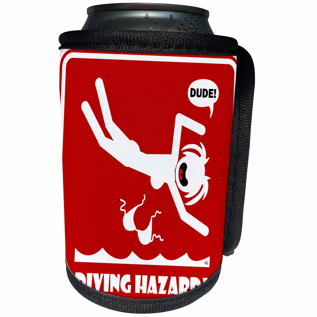 3dRose Mark Grace SCREAMNJENNY Wardrobe Malfunctions - WARDROBE MALFUNCTION diving hazard 2 red sign - Can Cooler Bottle Wrap (cc_24822)