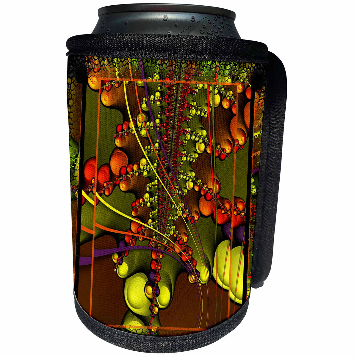 3dRose mimulux Psychedellic Art - PSYCHEDELLIC SPLASH hippie retro psychedellic flowerpower fractal yellow red blue green - Can Cooler Bottle Wrap (cc_24833)