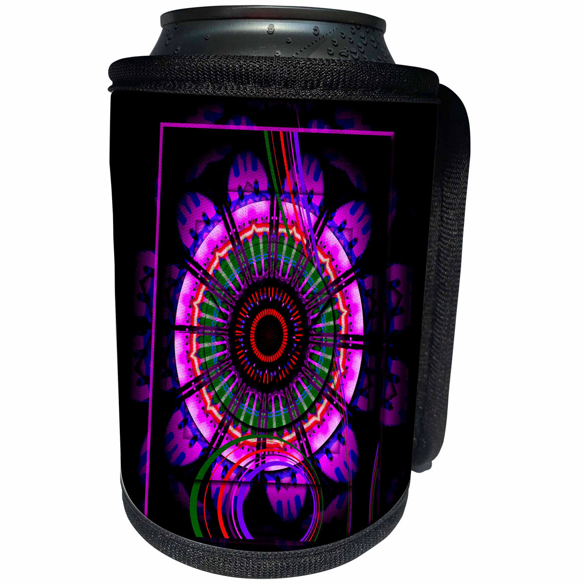 3dRose mimulux Psychedellic Art - MANDALA 6 glowing blue red black meditation harmony balance peace NewAge spiritual spirituality - Can Cooler Bottle Wrap (cc_24835)