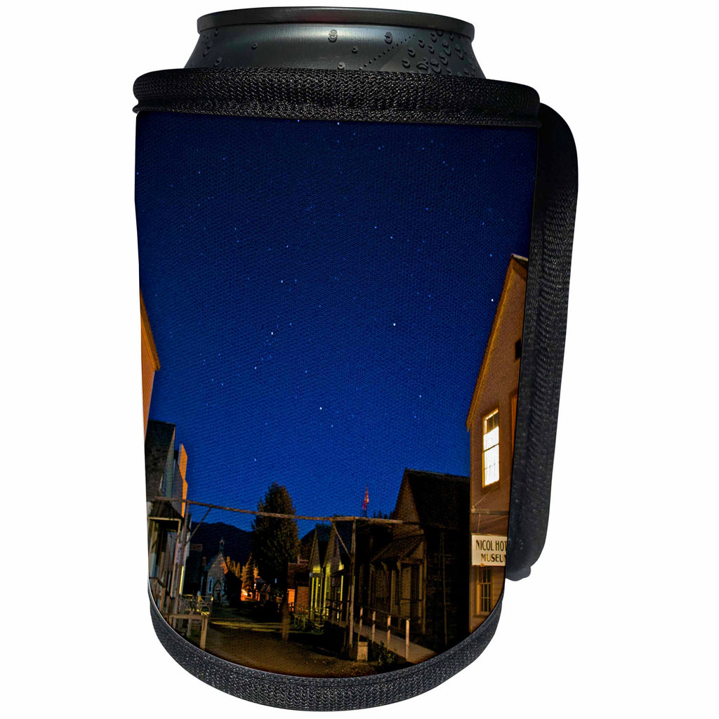 3dRose Danita Delimont - British Columbia - Main street under starry sky, Barkerville, Cariboo, British Columbia - Can Cooler Bottle Wrap (cc_248353)