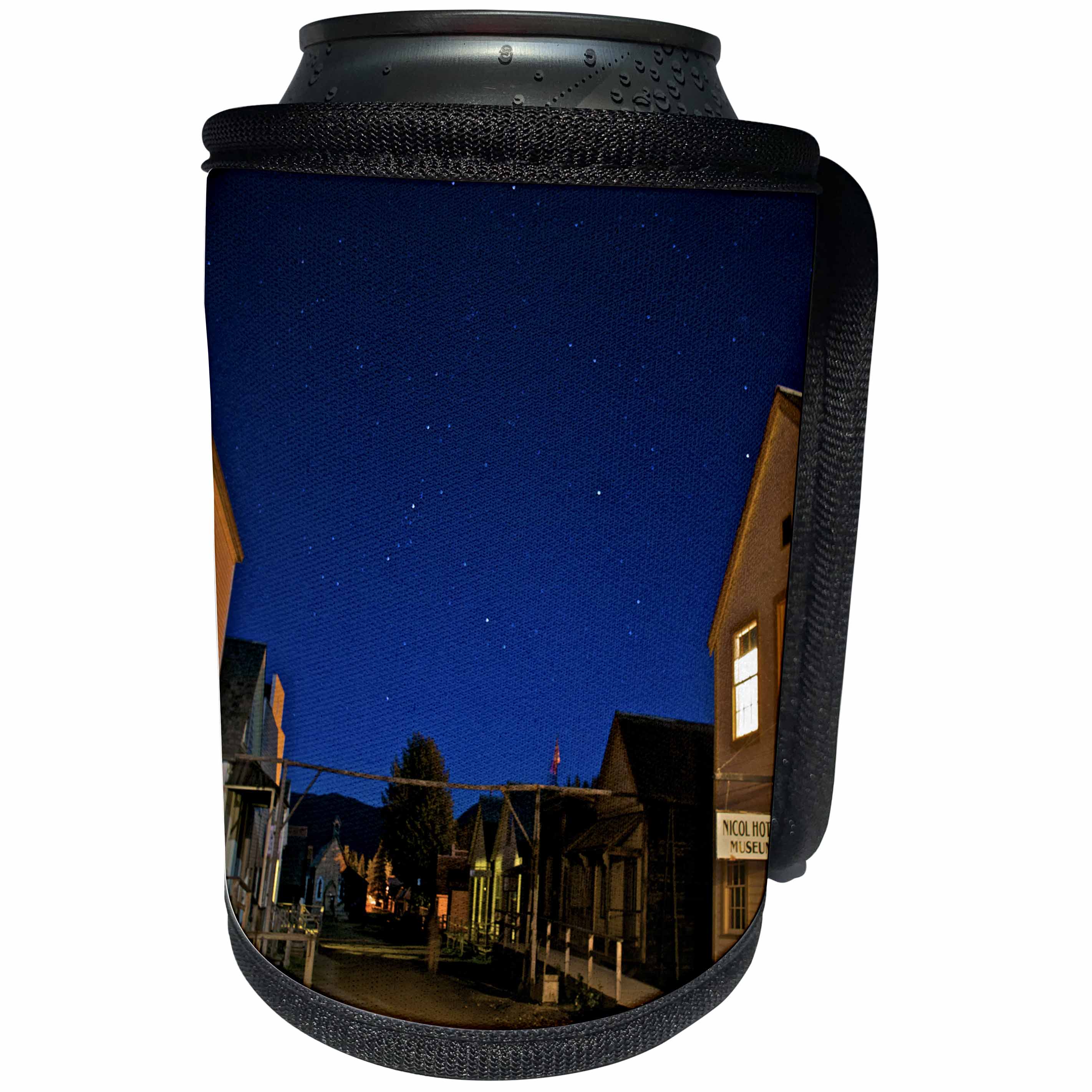 3dRose Danita Delimont - British Columbia - Main street under starry sky, Barkerville, Cariboo, British Columbia - Can Cooler Bottle Wrap (cc_248353)