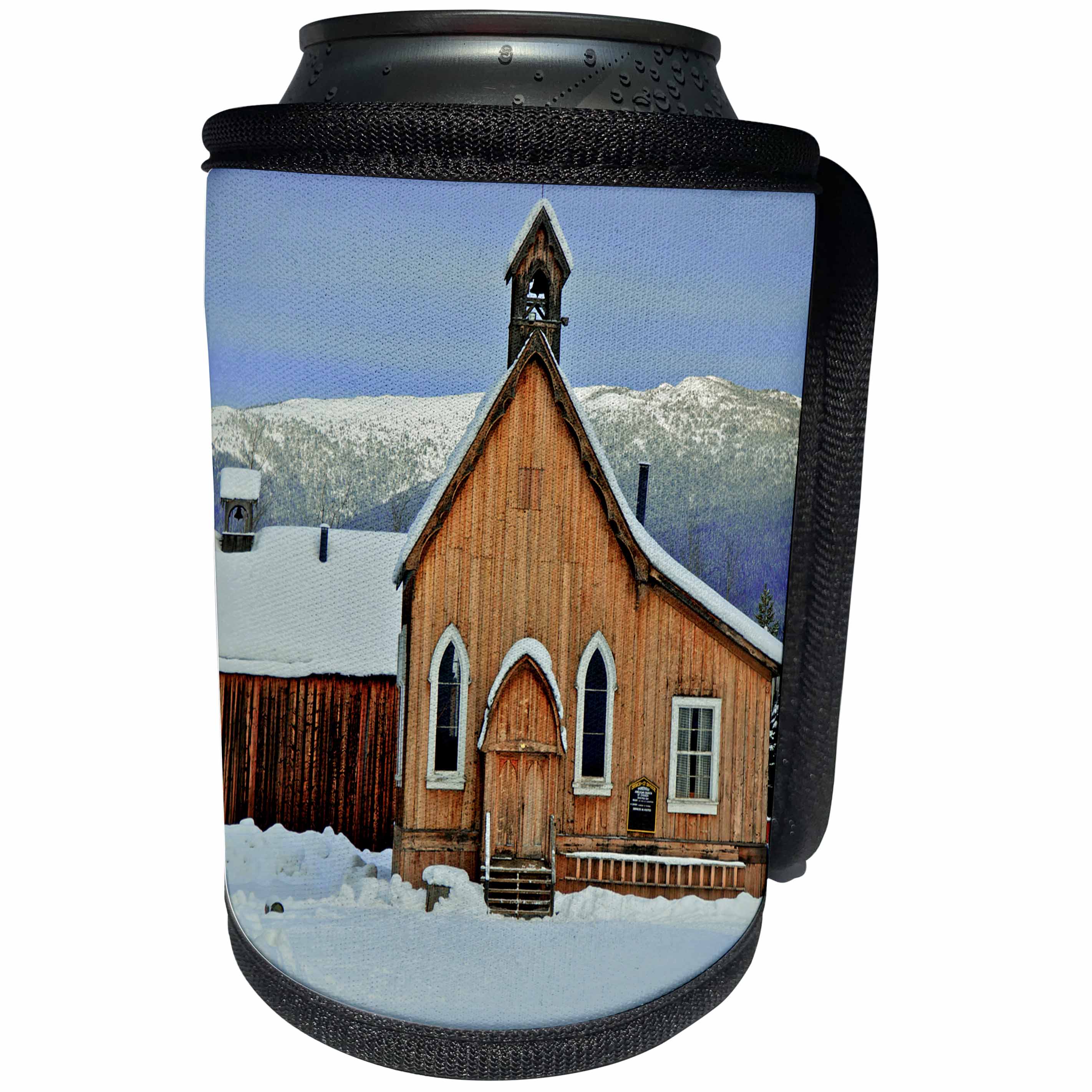 3dRose Danita Delimont - British Columbia - Barkerville Historic Town in winter. St. Saviors church in winter. - Can Cooler Bottle Wrap (cc_248354)