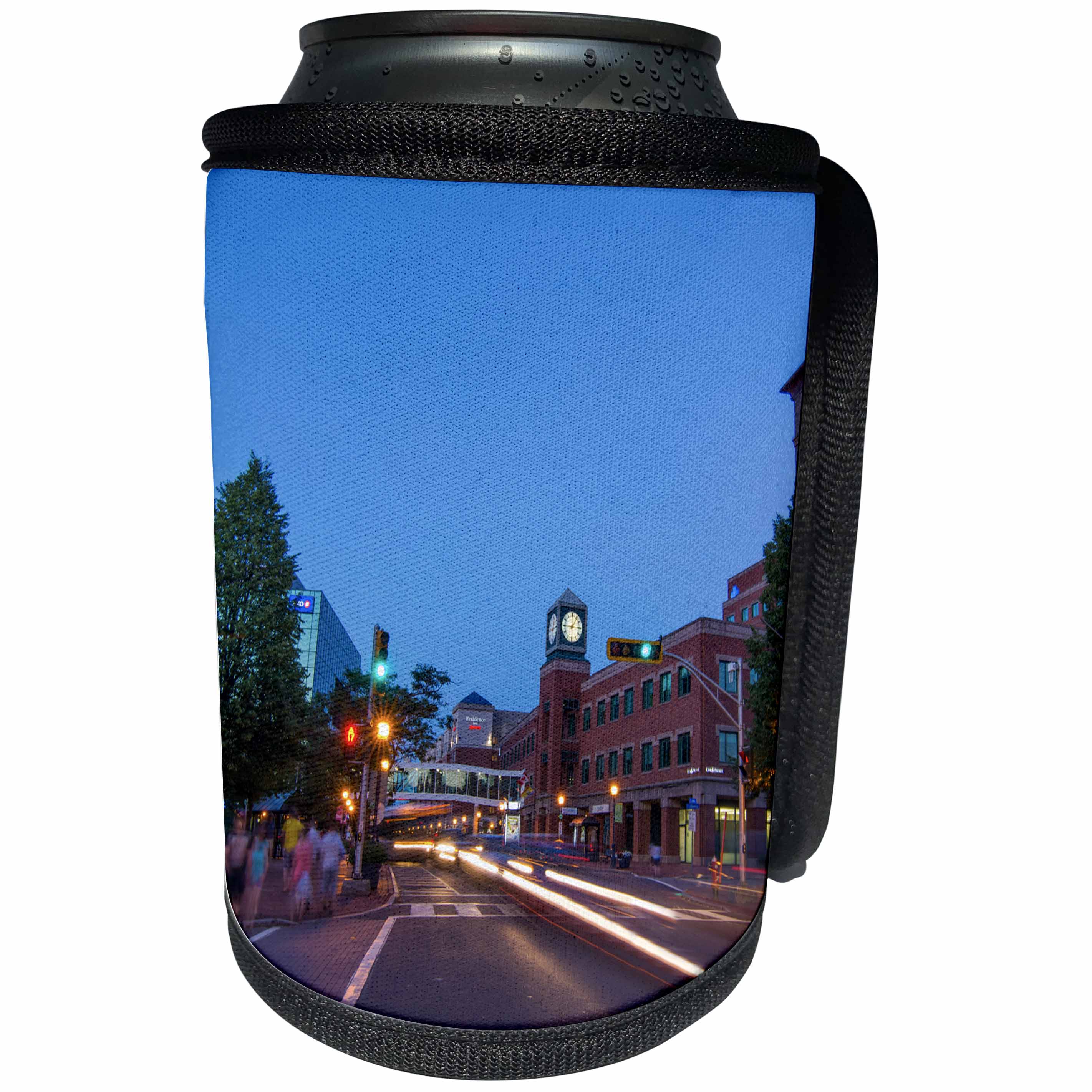 3dRose Danita Delimont - New Brunswick - Canada, Moncton, New Brunswick, night exposure of blurred traffic - Can Cooler Bottle Wrap (cc_248379)