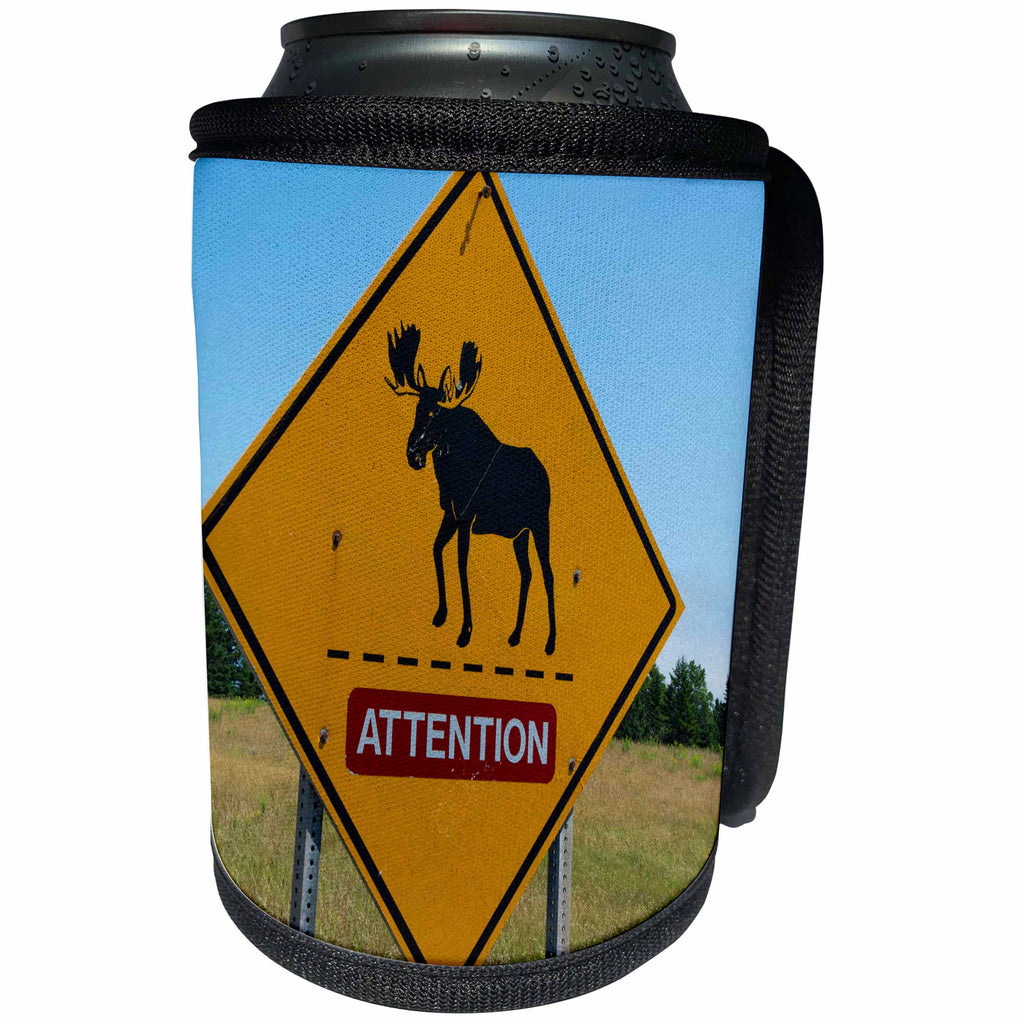 3dRose Danita Delimont - New Brunswick - Canada, New Brunswick, Moose Crossing Sign on Trans Canada Highway - Can Cooler Bottle Wrap (cc_248383)