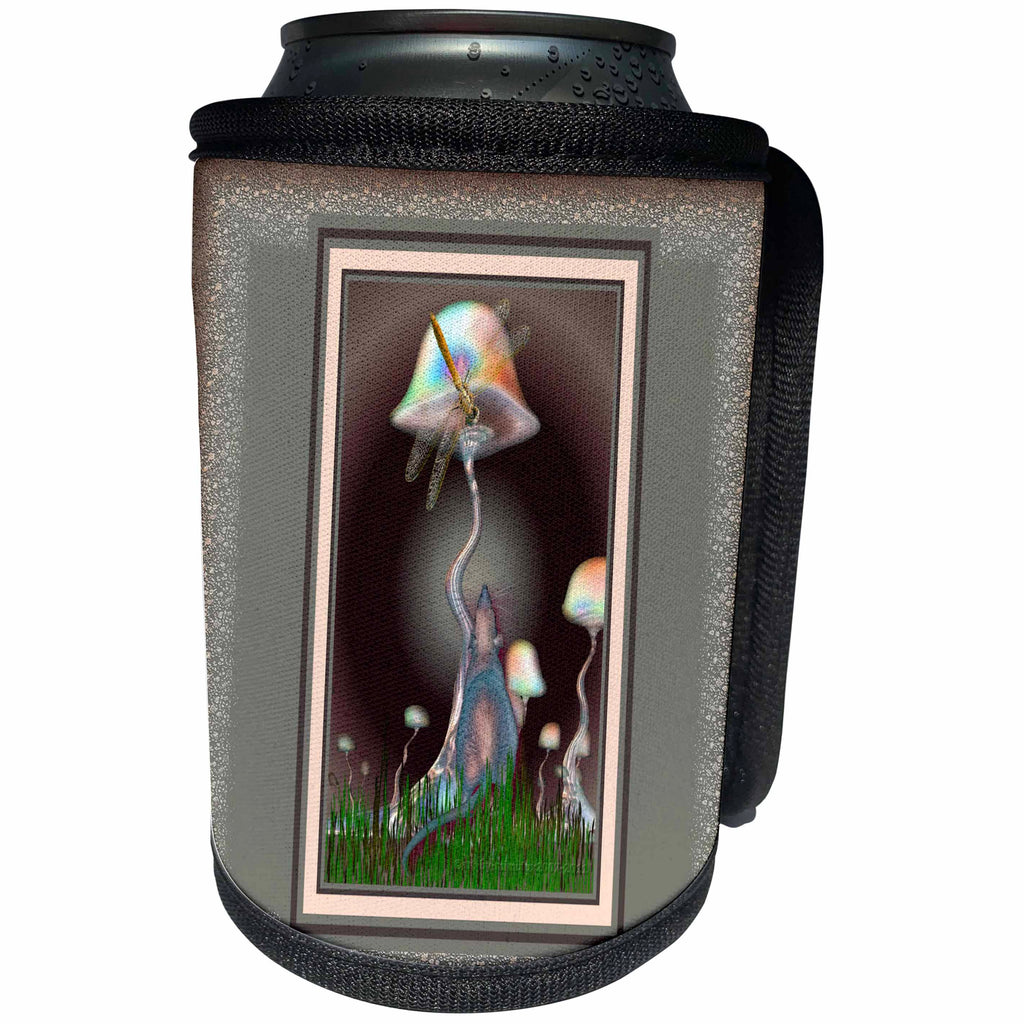 3dRose mimulux Fanasy - MOUSE and DRAGONFLY fantasy fairytale magic animal mushroom mystery friendship friends - Can Cooler Bottle Wrap (cc_24839)
