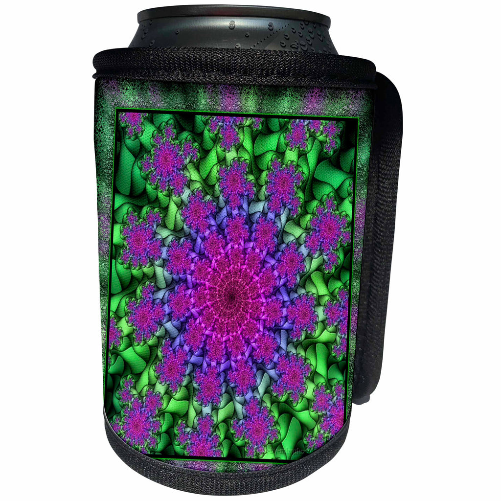 3dRose mimulux Psychedellic Art - PSYCHEDELLIC SPIRAL purple lilac green spiral spiralling psychedellic hippie flowerpower NewAge - Can Cooler Bottle Wrap (cc_24840)