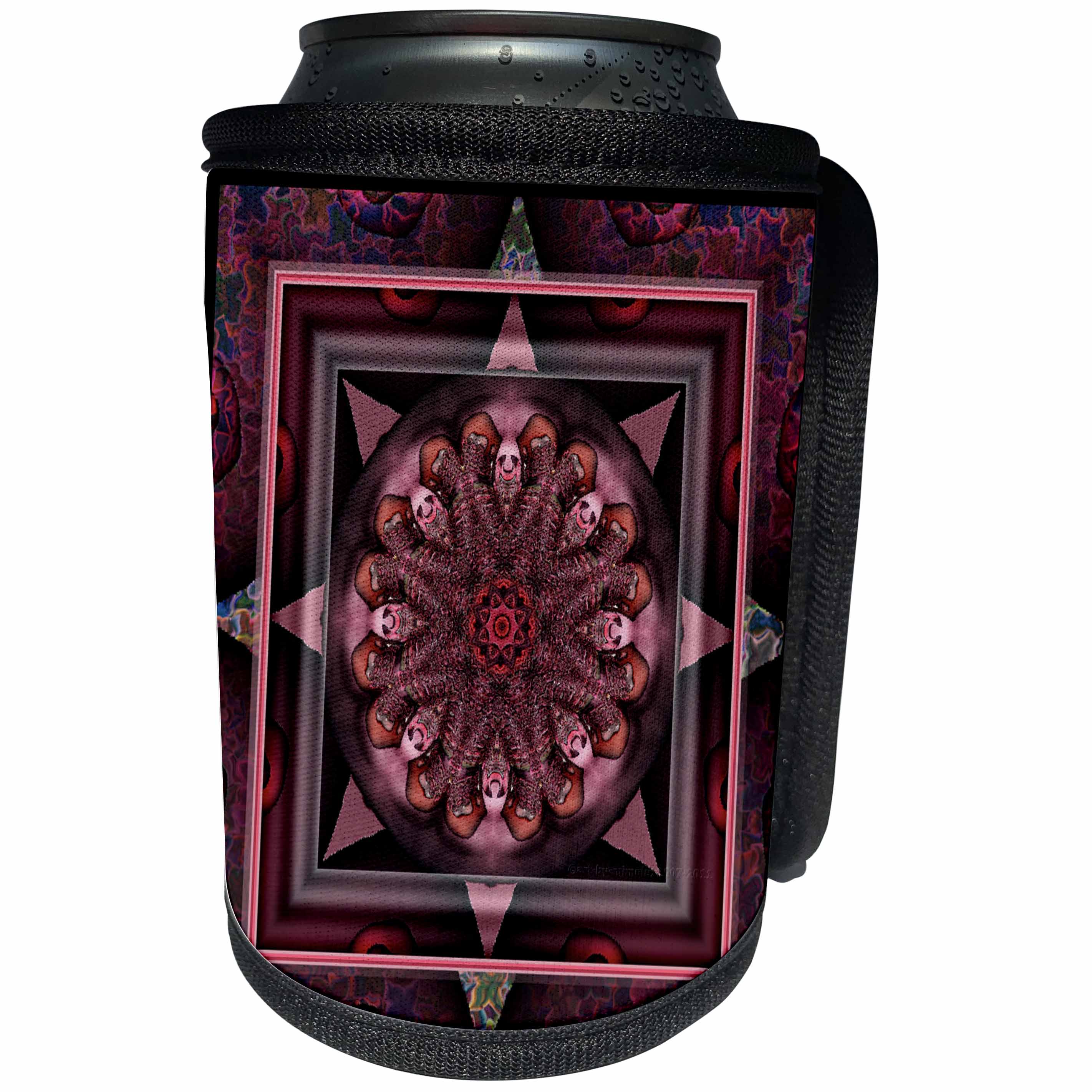 3dRose mimulux Psychedellic Art - 10 purple pink black flowerpower hippie india oriental meditate peace harmony - Can Cooler Bottle Wrap (cc_24842)