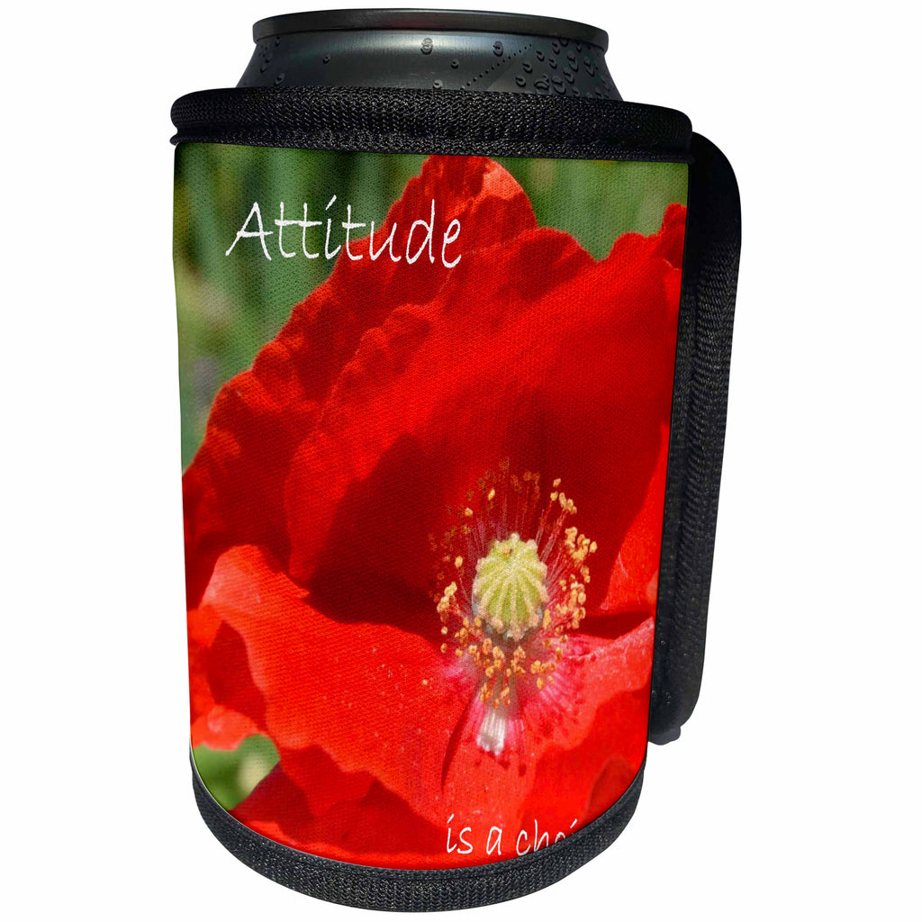 3dRose Patricia Sanders Flowers - Inspirational Attitude Poppy - Can Cooler Bottle Wrap (cc_24886)