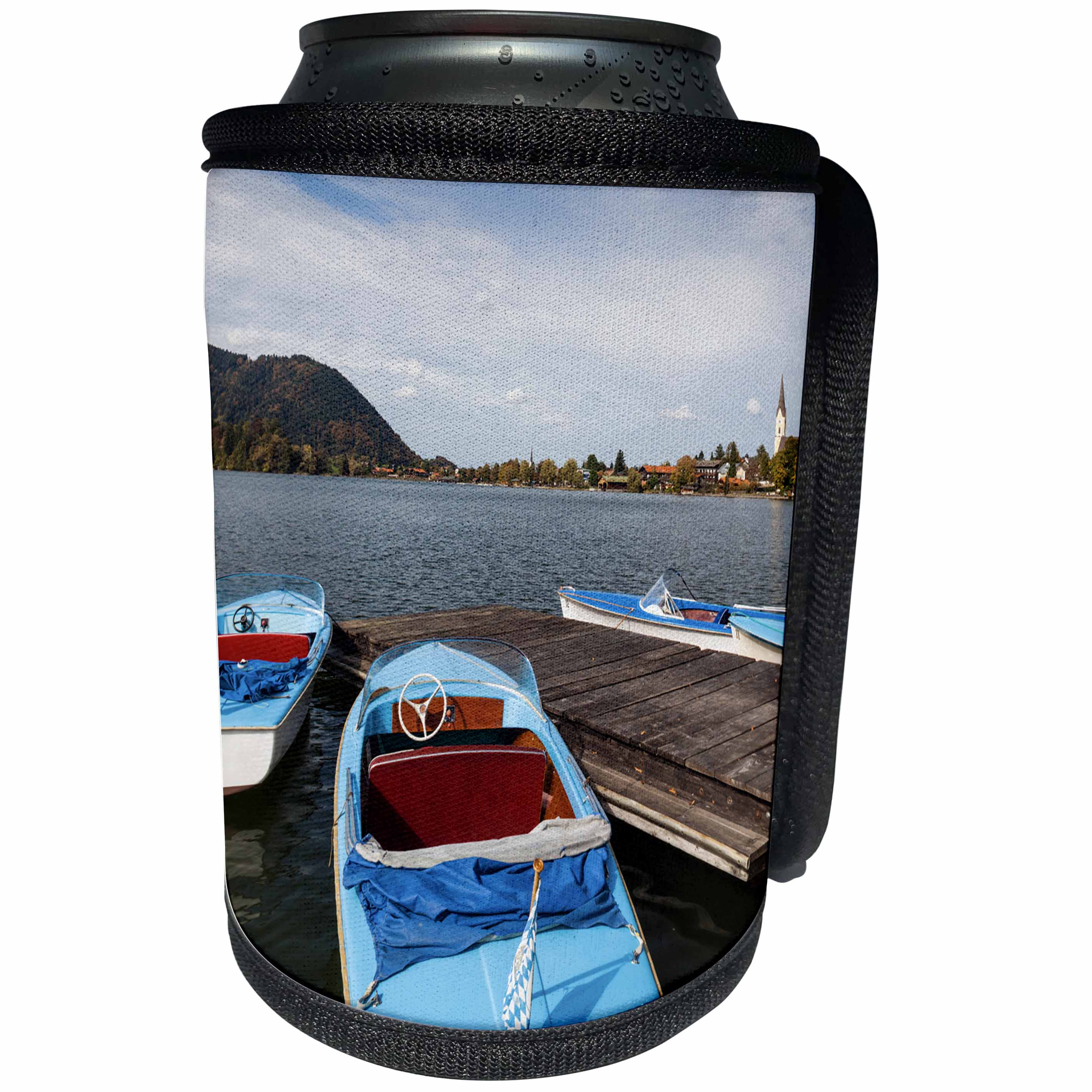 3dRose Danita Delimont - Bavaria - Germany, Bavaria, Schliersee Lake District, Schliersee, lake and boats - Can Cooler Bottle Wrap (cc_248890)