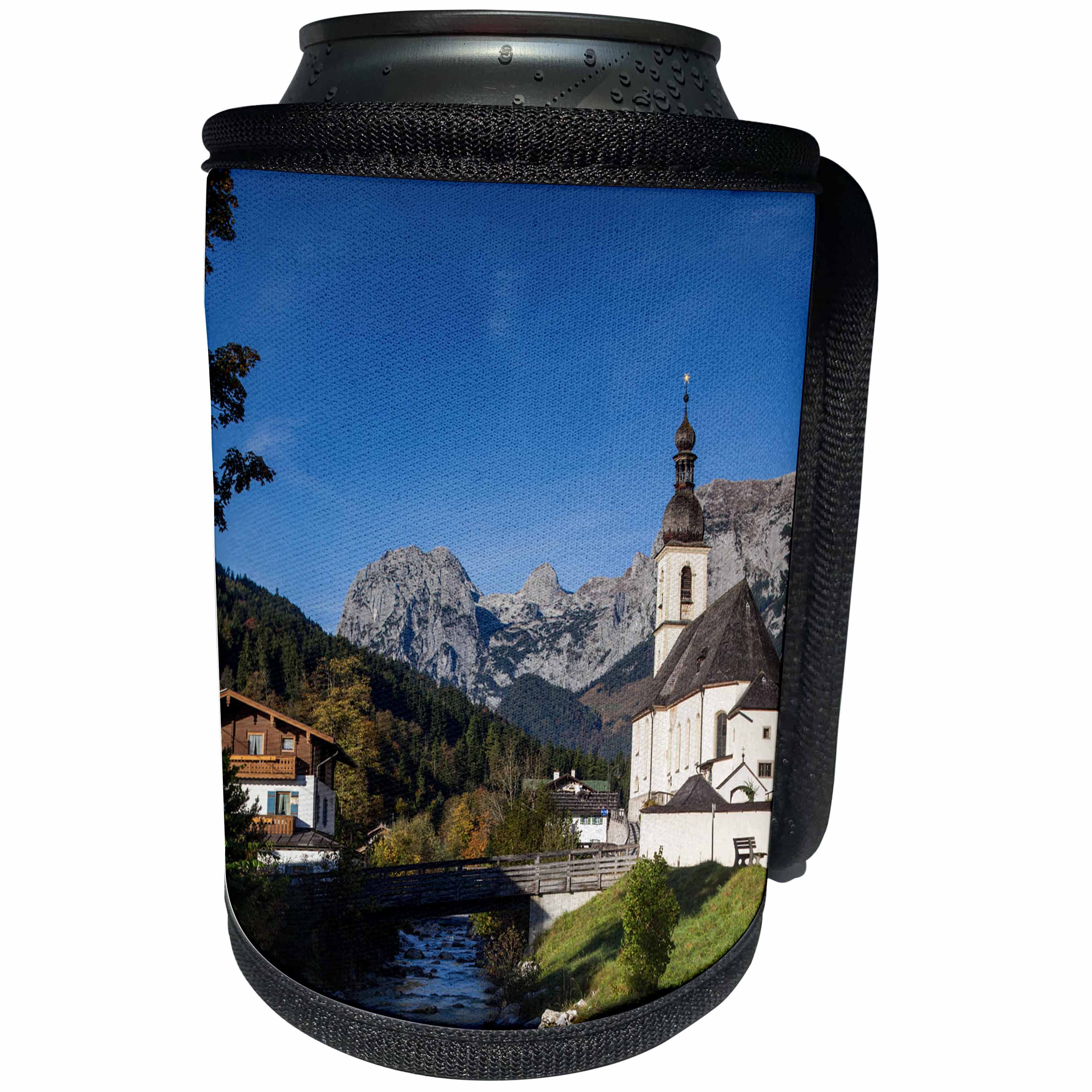 3dRose Danita Delimont - Bavaria - Germany, Bavaria, Ramsau, Ramsau church, fall - Can Cooler Bottle Wrap (cc_248892)