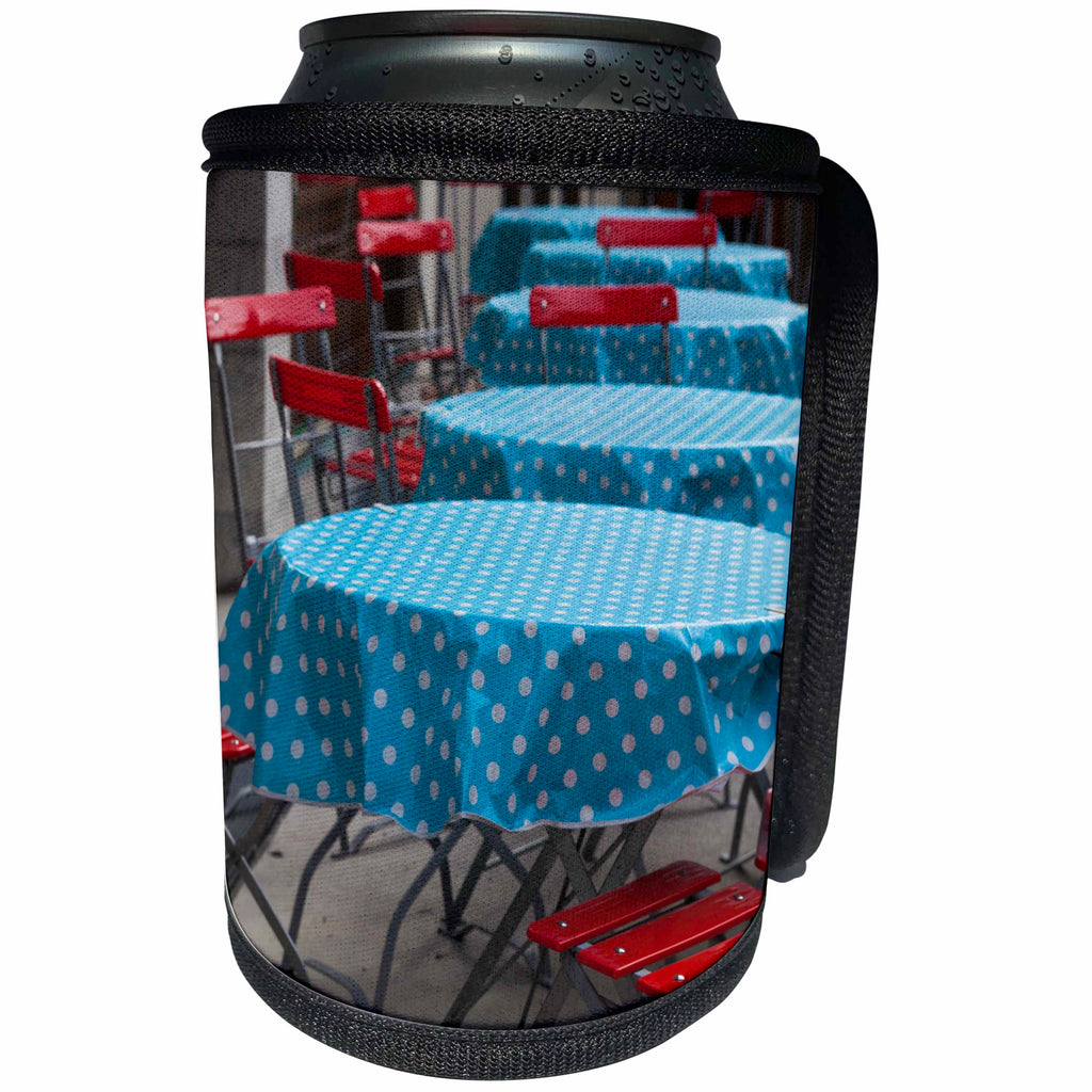 3dRose Danita Delimont - Konigsee - Germany, Bavaria, Konigsee, village by Konigsee Lake, cafe table - Can Cooler Bottle Wrap (cc_248908)