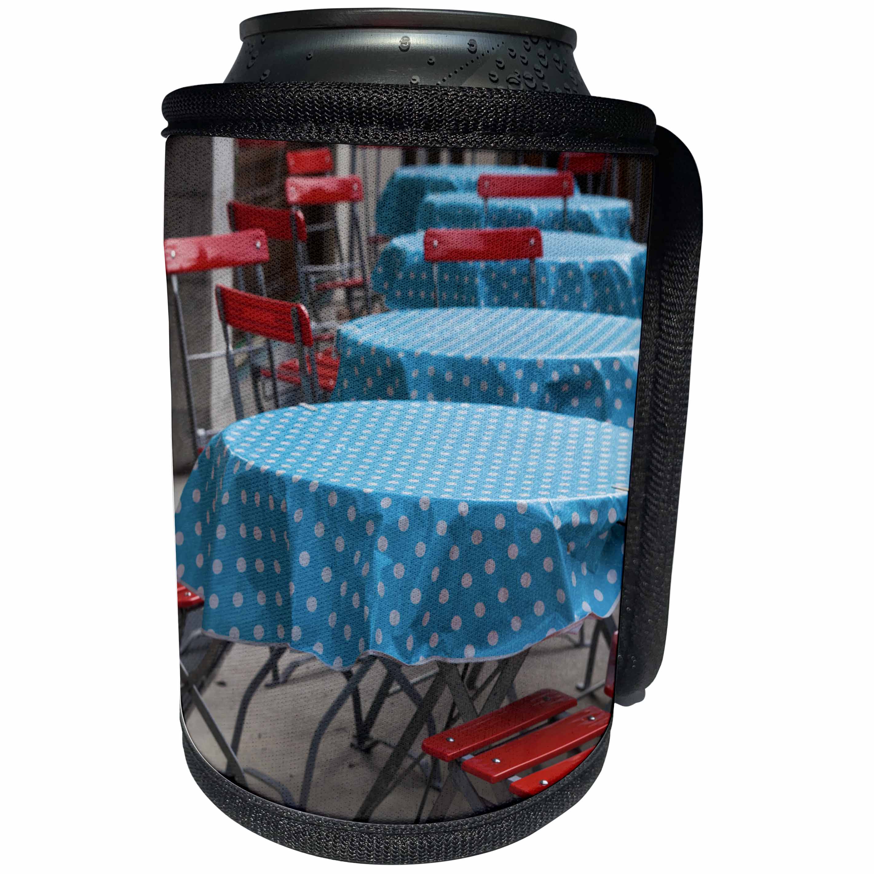 3dRose Danita Delimont - Konigsee - Germany, Bavaria, Konigsee, village by Konigsee Lake, cafe table - Can Cooler Bottle Wrap (cc_248908)