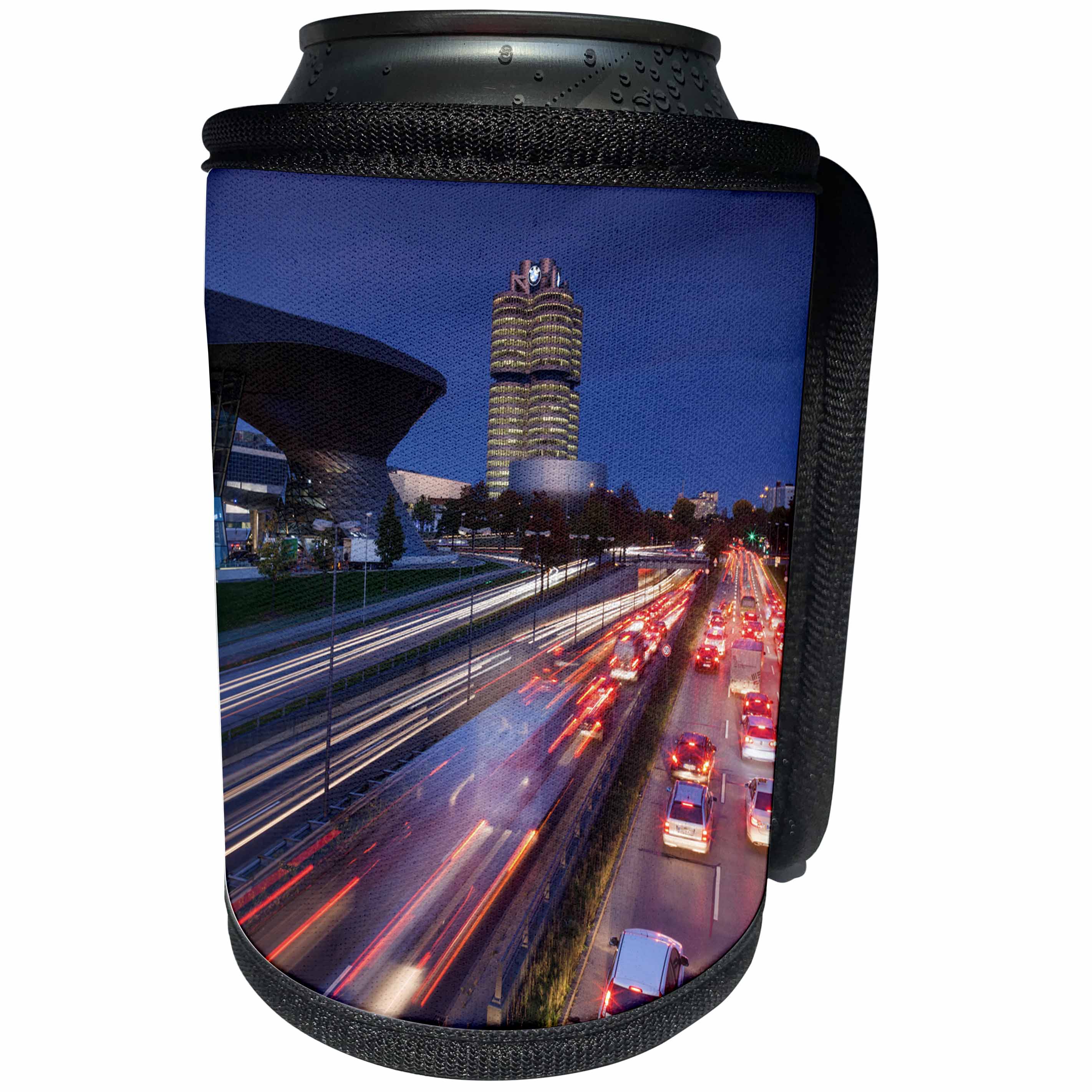 3dRose Danita Delimont - Munich - Germany, Bavaria, Munich, evening traffic light streaks - Can Cooler Bottle Wrap (cc_248921)