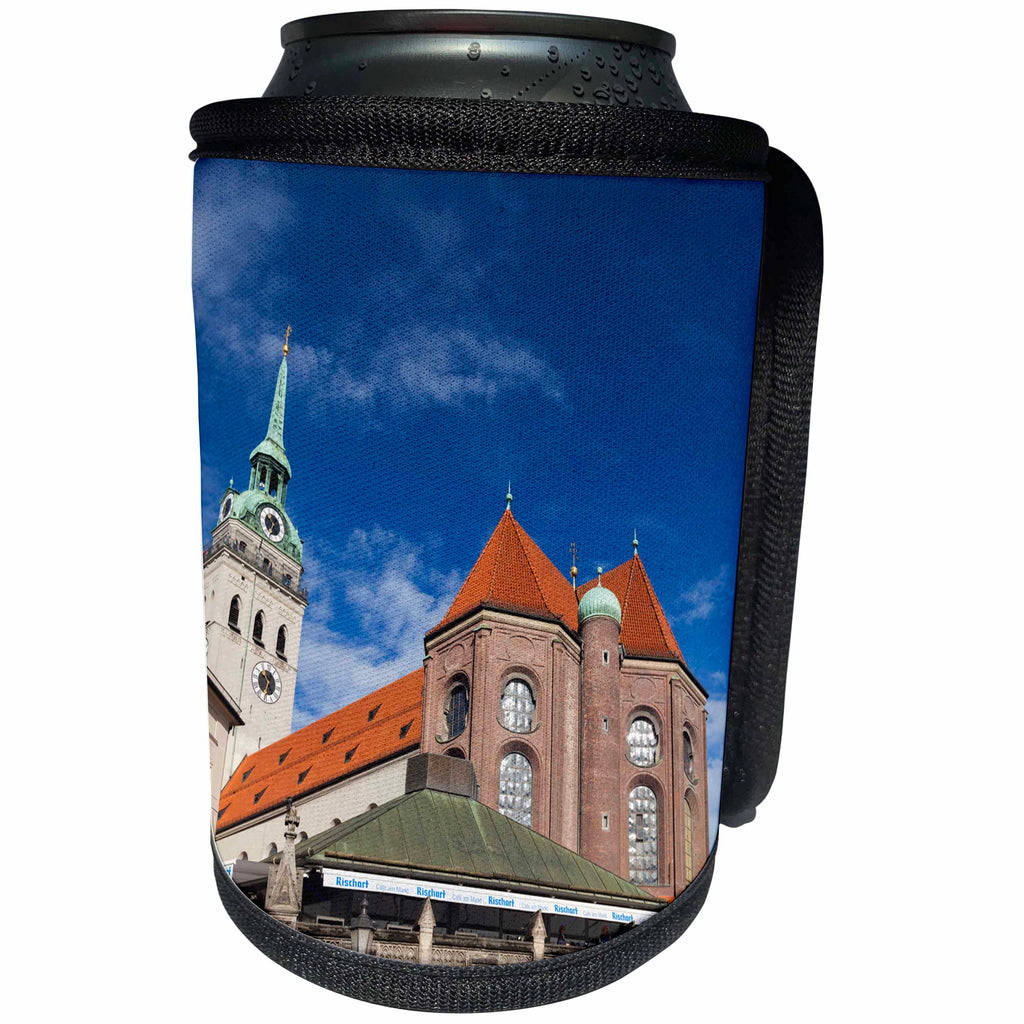 3dRose Danita Delimont - Munich - Germany, Bavaria, Munich, Peterskirche church and Altes Rathaus - Can Cooler Bottle Wrap (cc_248928)