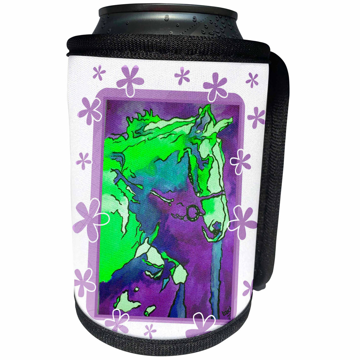 3dRose Taiche Acrylic Art - Animal Horse Green - Can Cooler Bottle Wrap (cc_24938)
