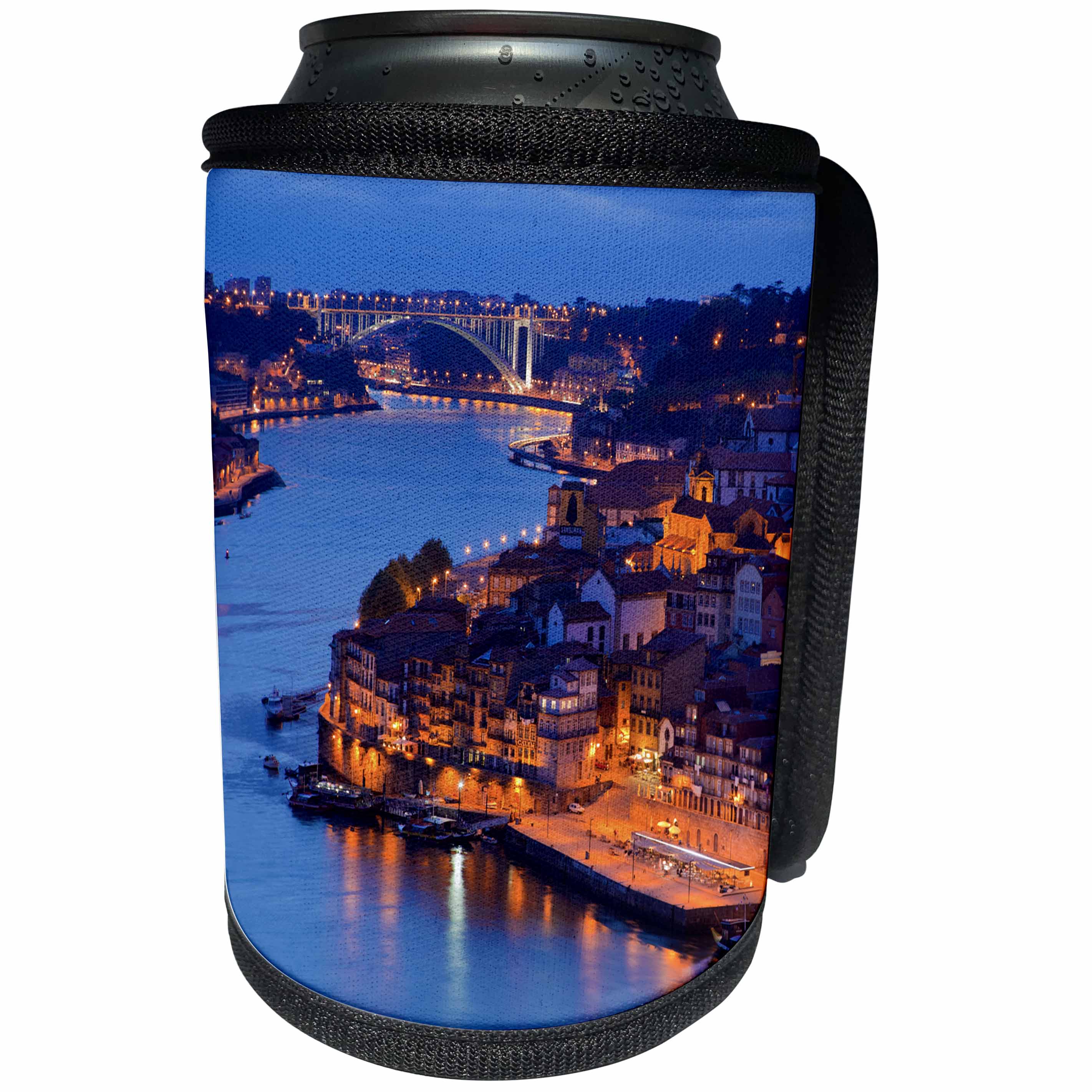 3dRose Danita Delimont - Porto - Portugal, Porto. View of city and harbor at night. - Can Cooler Bottle Wrap (cc_249382)