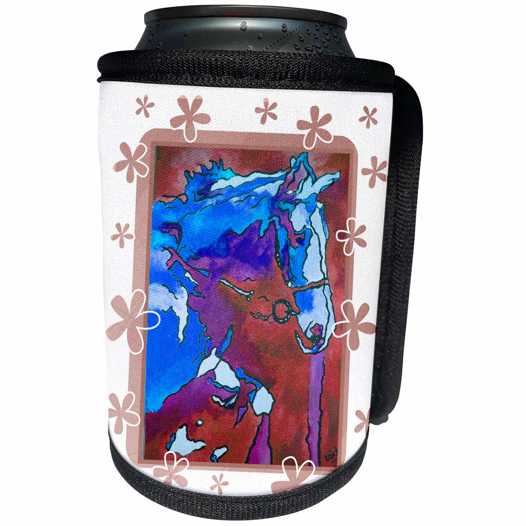 3dRose Taiche Acrylic Art - Animal Horse Blue - Can Cooler Bottle Wrap (cc_24940)