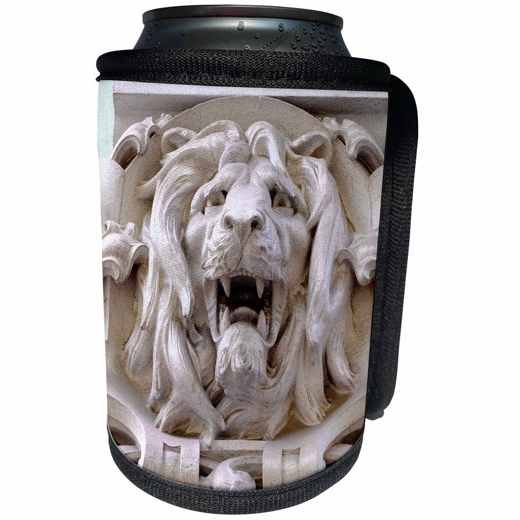 3dRose Danita Delimont - Lisbon - Portugal, Lisbon. Pombaline, Lion sculpture. Rua Augusta Arch. - Can Cooler Bottle Wrap (cc_249404)