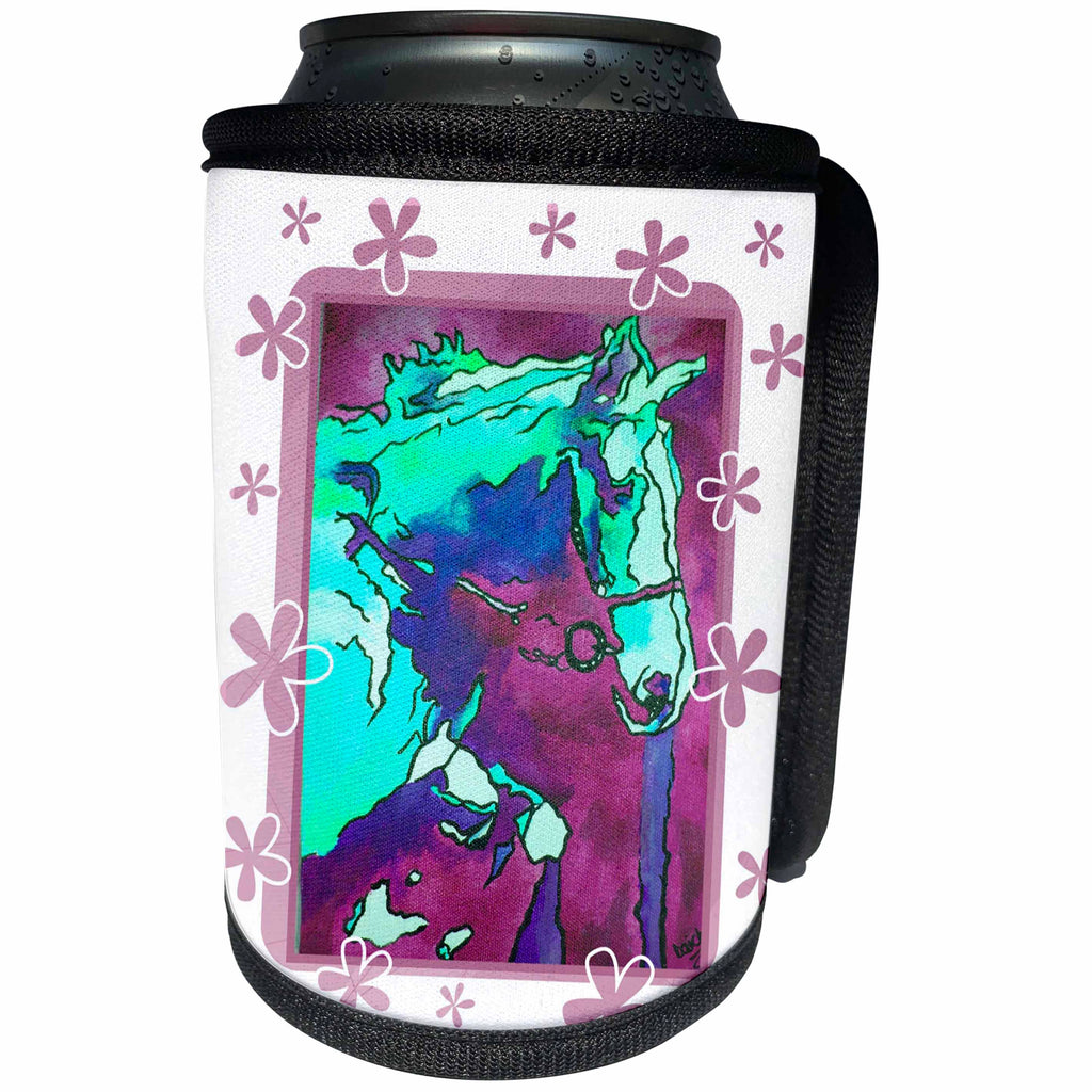 3dRose Taiche Acrylic Art - Animal Horse Sky Blue - Can Cooler Bottle Wrap (cc_24942)