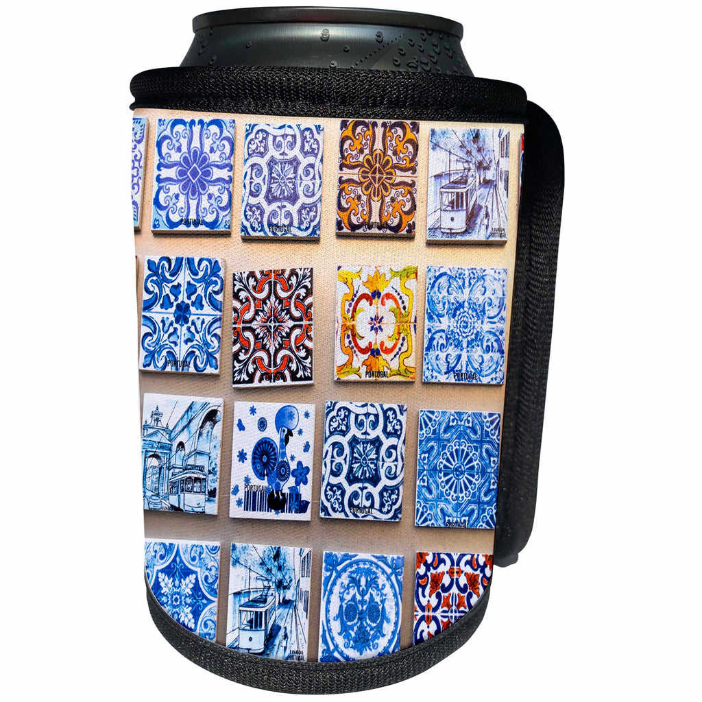 3dRose Danita Delimont - Lisbon - Portugal, Lisbon, Alfama district, many versions of colorful tile work - Can Cooler Bottle Wrap (cc_249437)
