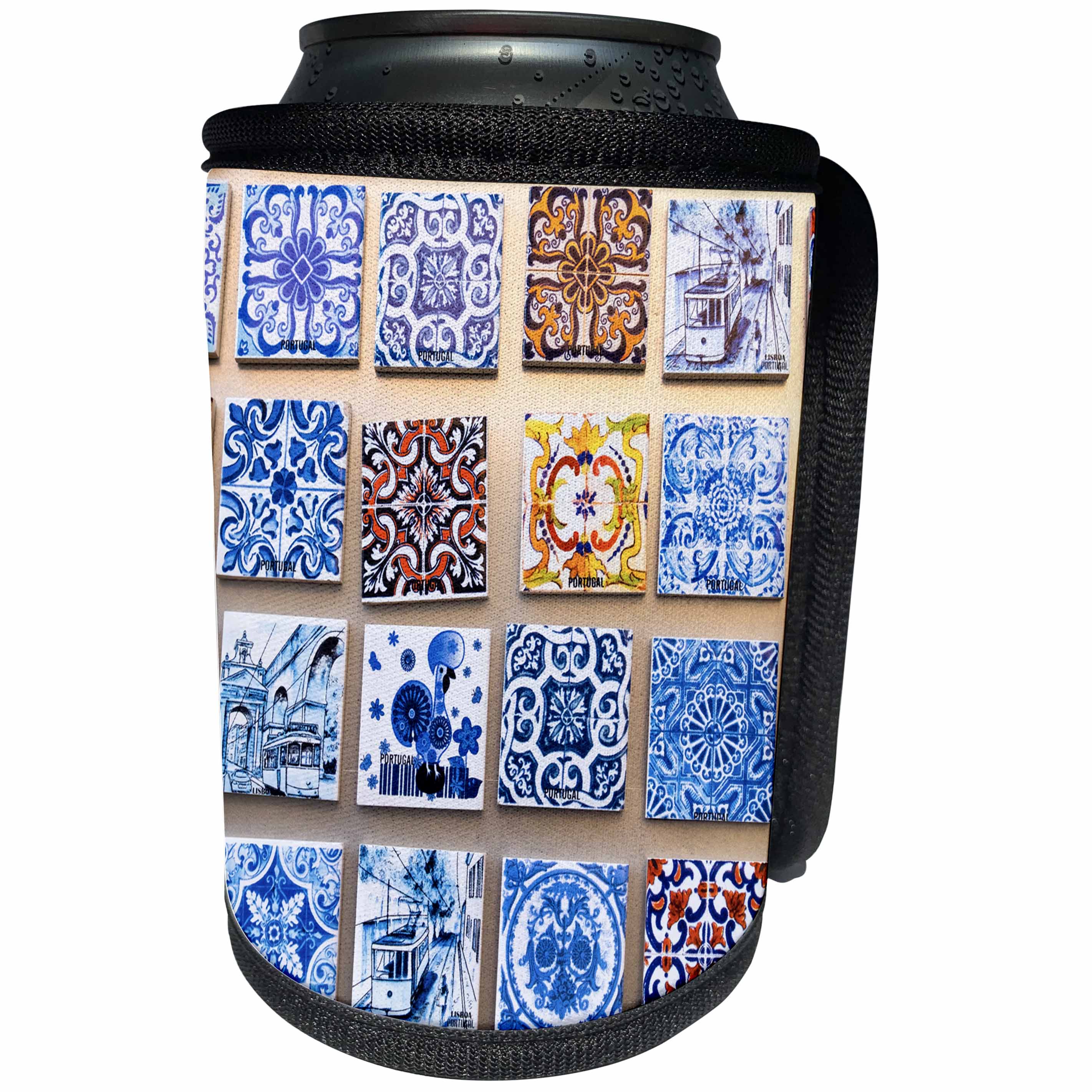 3dRose Danita Delimont - Lisbon - Portugal, Lisbon, Alfama district, many versions of colorful tile work - Can Cooler Bottle Wrap (cc_249437)