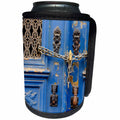 3dRose Danita Delimont - Lisbon - Portugal, Lisbon. Blue door, chain lock, Hand of Fatima door knockers. - Can Cooler Bottle Wrap (cc_249438)