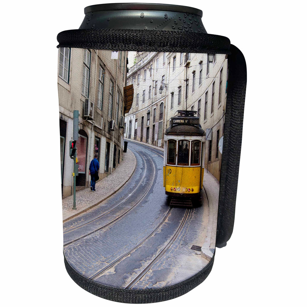 3dRose Danita Delimont - Lisbon - Portugal, Lisbon. Tram number 25 tracks, Rua Nova Do Almada. - Can Cooler Bottle Wrap (cc_249439)