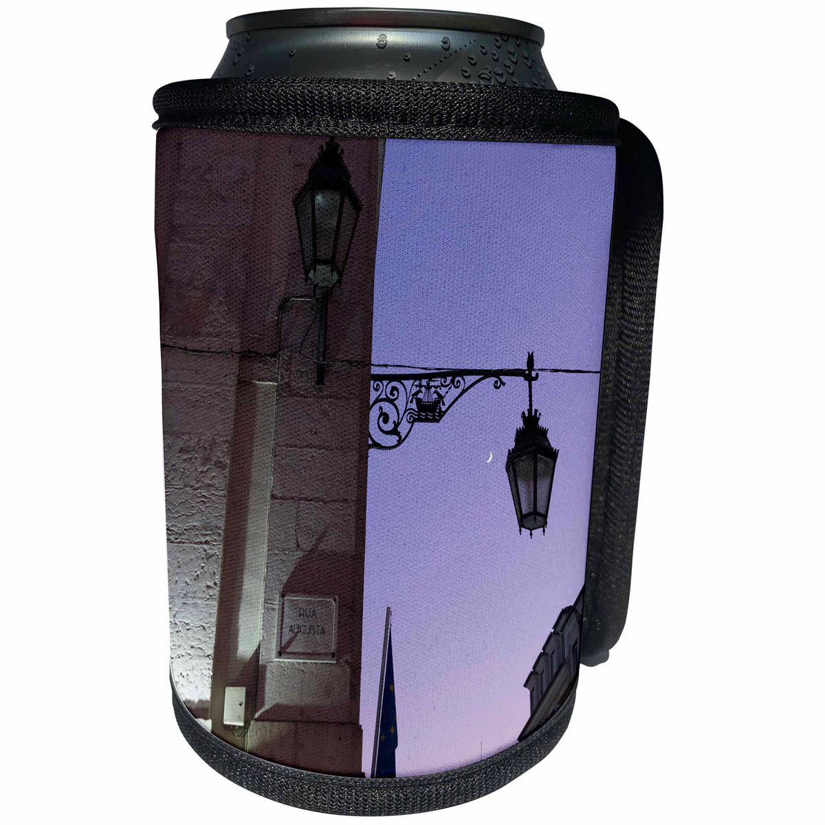 3dRose Danita Delimont - Lisbon - Portugal, Lisbon. Wrought iron street lights along Rua Augusta. - Can Cooler Bottle Wrap (cc_249443)