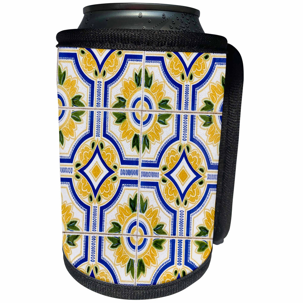3dRose Danita Delimont - Aveiro - Portugal. Aveiro. Blue and yellow tilework, azulejo, historic district - Can Cooler Bottle Wrap (cc_249444)