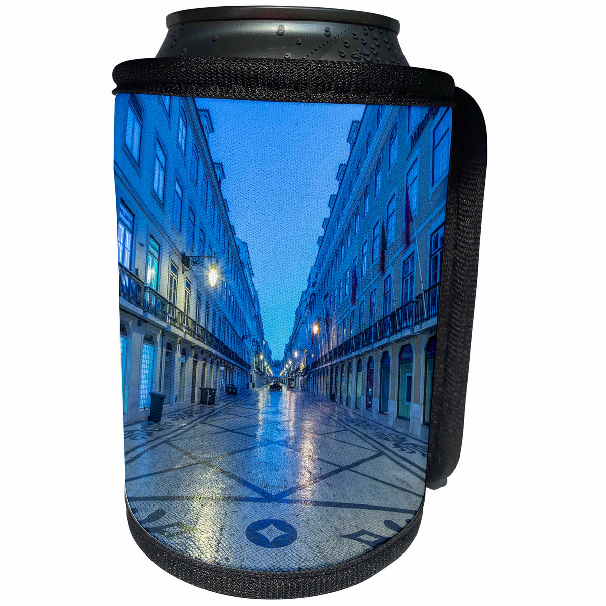 3dRose Danita Delimont - Lisbon - Portugal, Lisbon, Baixa, Rua Augusta, August Street, at Dawn - Can Cooler Bottle Wrap (cc_249494)