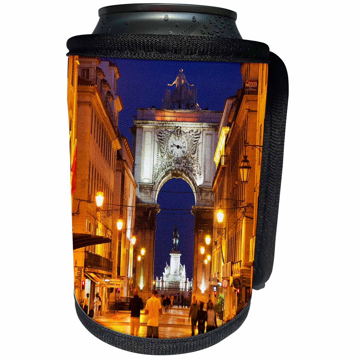 3dRose Danita Delimont - Lisbon - Portugal, Lisbon, Rua Augusta, Commerce Square with night lights - Can Cooler Bottle Wrap (cc_249521)