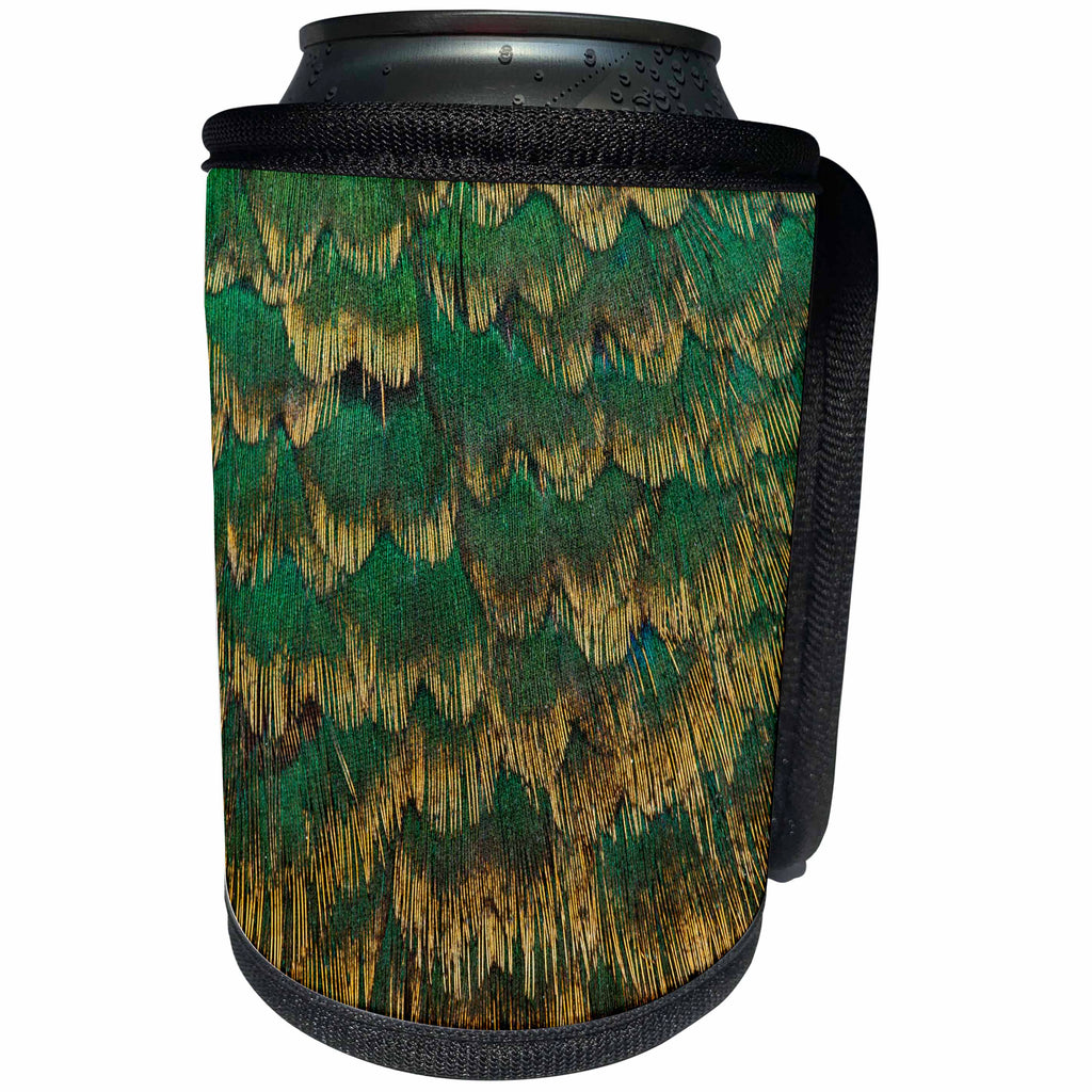 3dRose Danita Delimont - Feathers - Melanistic Pheasant breast feathers - Can Cooler Bottle Wrap (cc_250266)