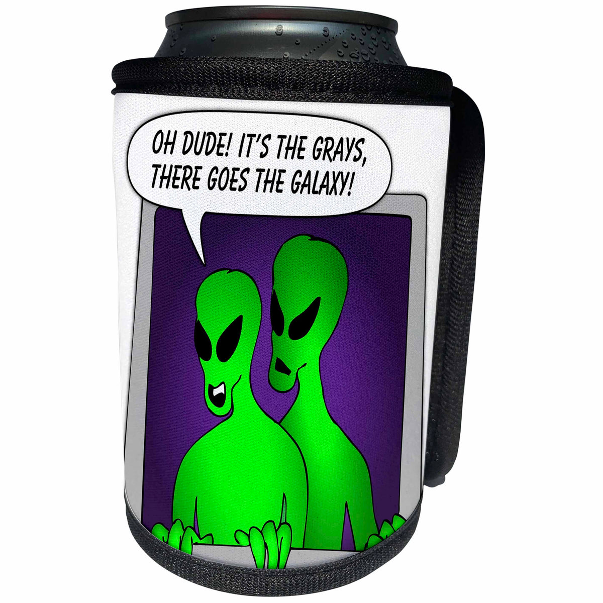 3dRose Mark Grace GRACEVISIONS Aliens and UFOs - ALIENS AND UFOS alien galaxy 1 on white - Can Cooler Bottle Wrap (cc_25027)