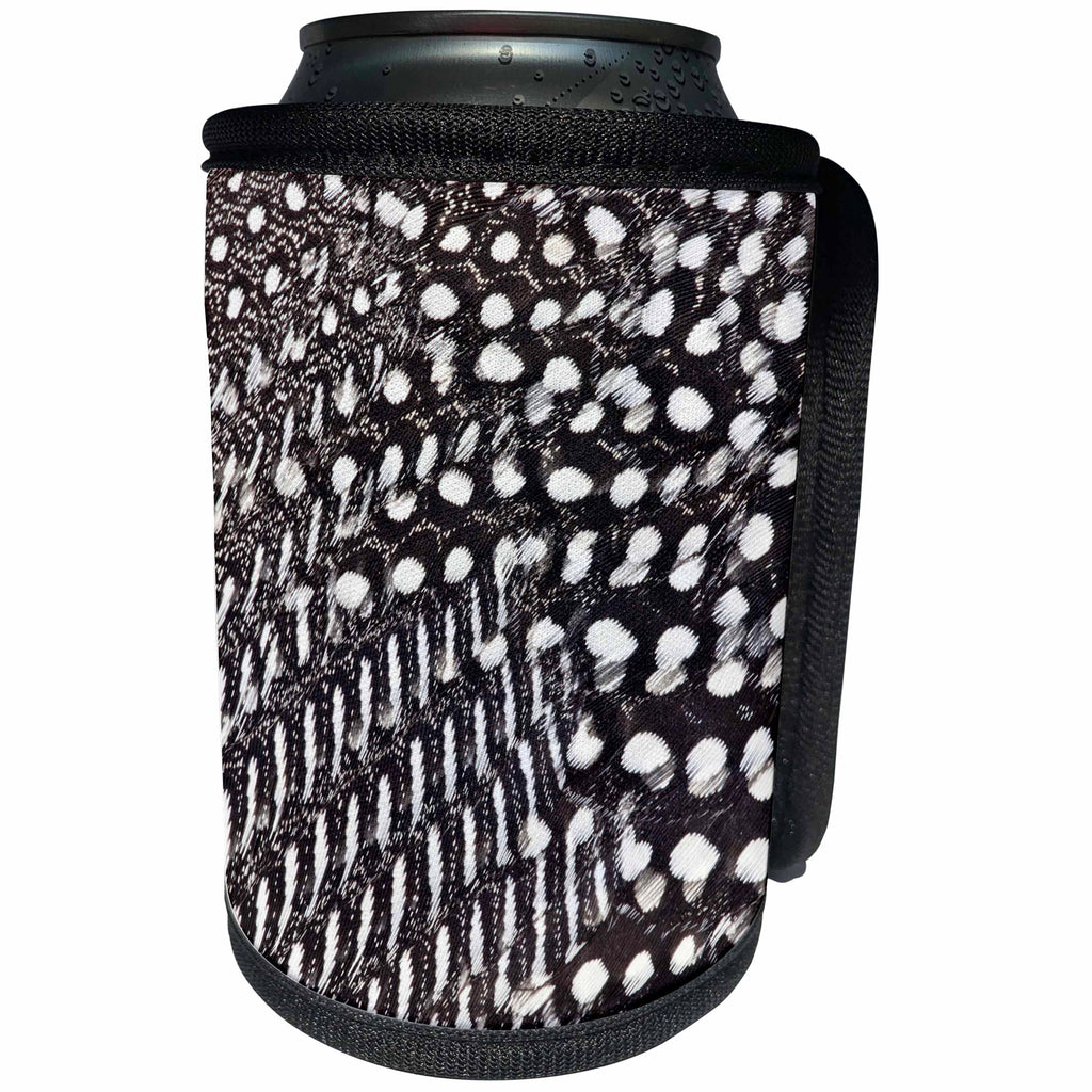 3dRose Danita Delimont - Feathers - Helmeted Guinea fowl feathers in Black and White - Can Cooler Bottle Wrap (cc_250292)