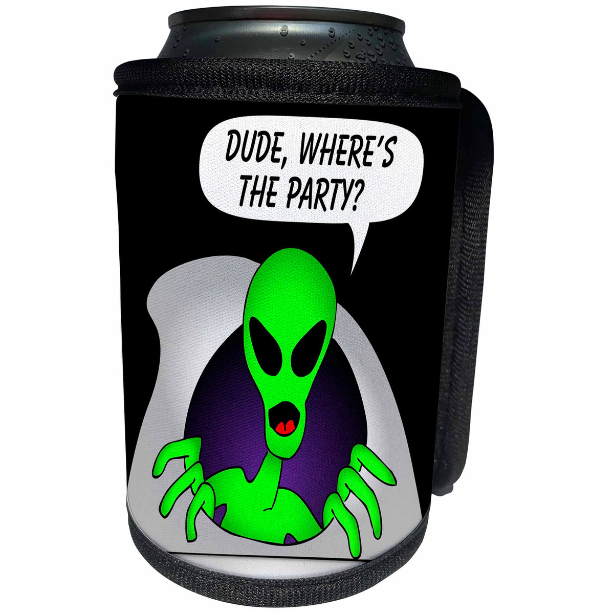 3dRose Mark Grace GRACEVISIONS Aliens and UFOs - ALIENS AND UFOS alien party 1 on black - Can Cooler Bottle Wrap (cc_25031)