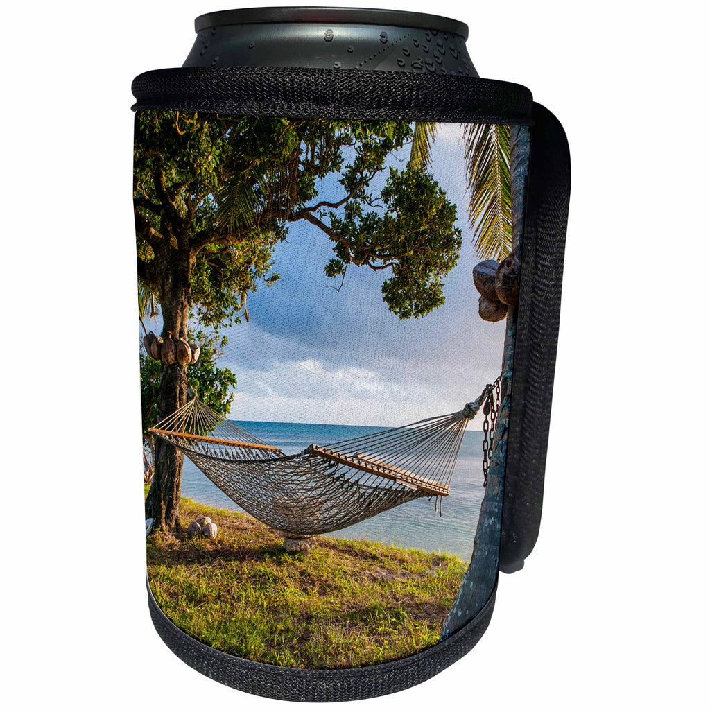 3dRose Danita Delimont - Tonga - Hammock on a beach in Haapai Islands, Tonga, South Pacific - Can Cooler Bottle Wrap (cc_250347)